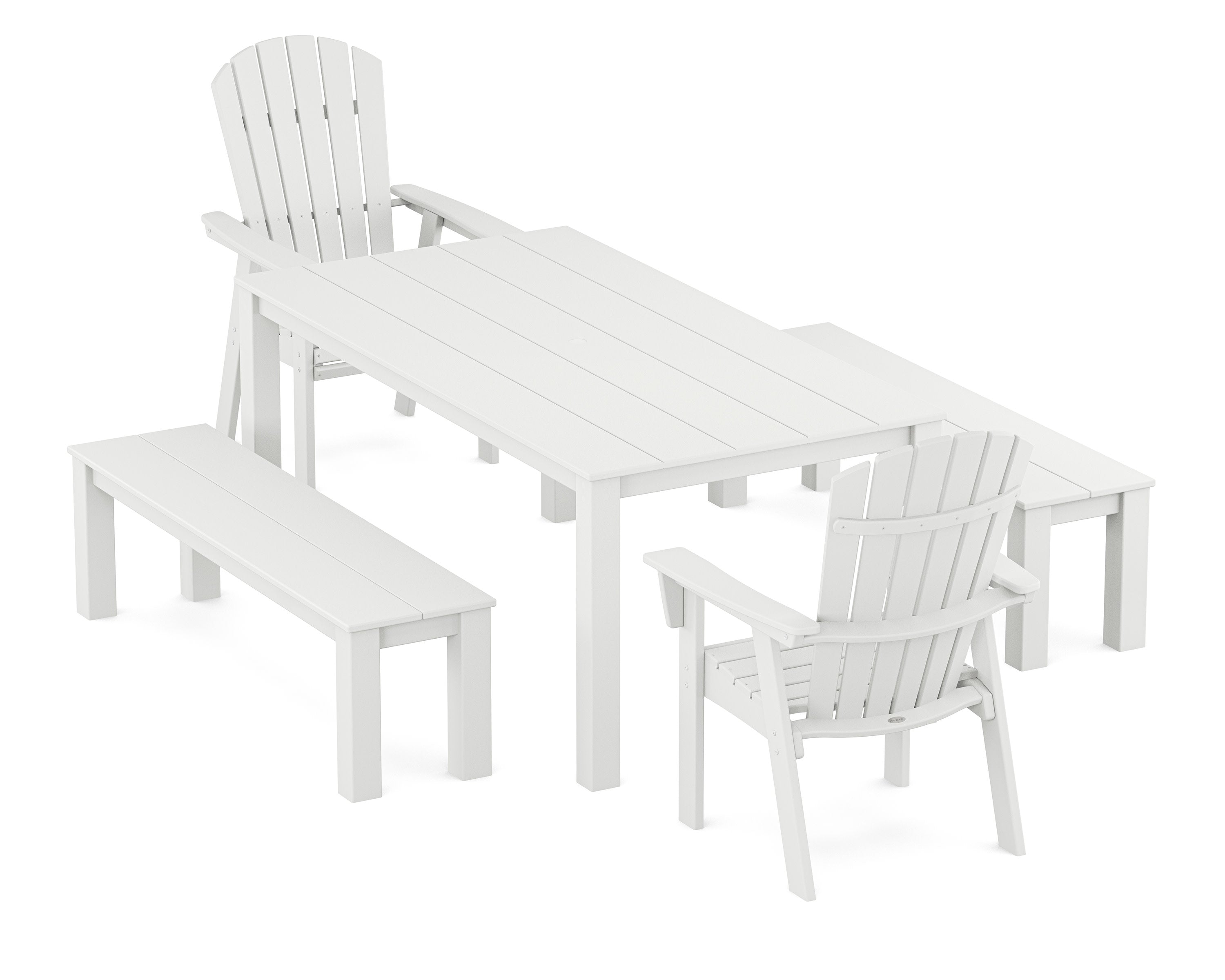 Nautical Curveback Adirondack 5-Piece Parsons Dining Set with Benches in White