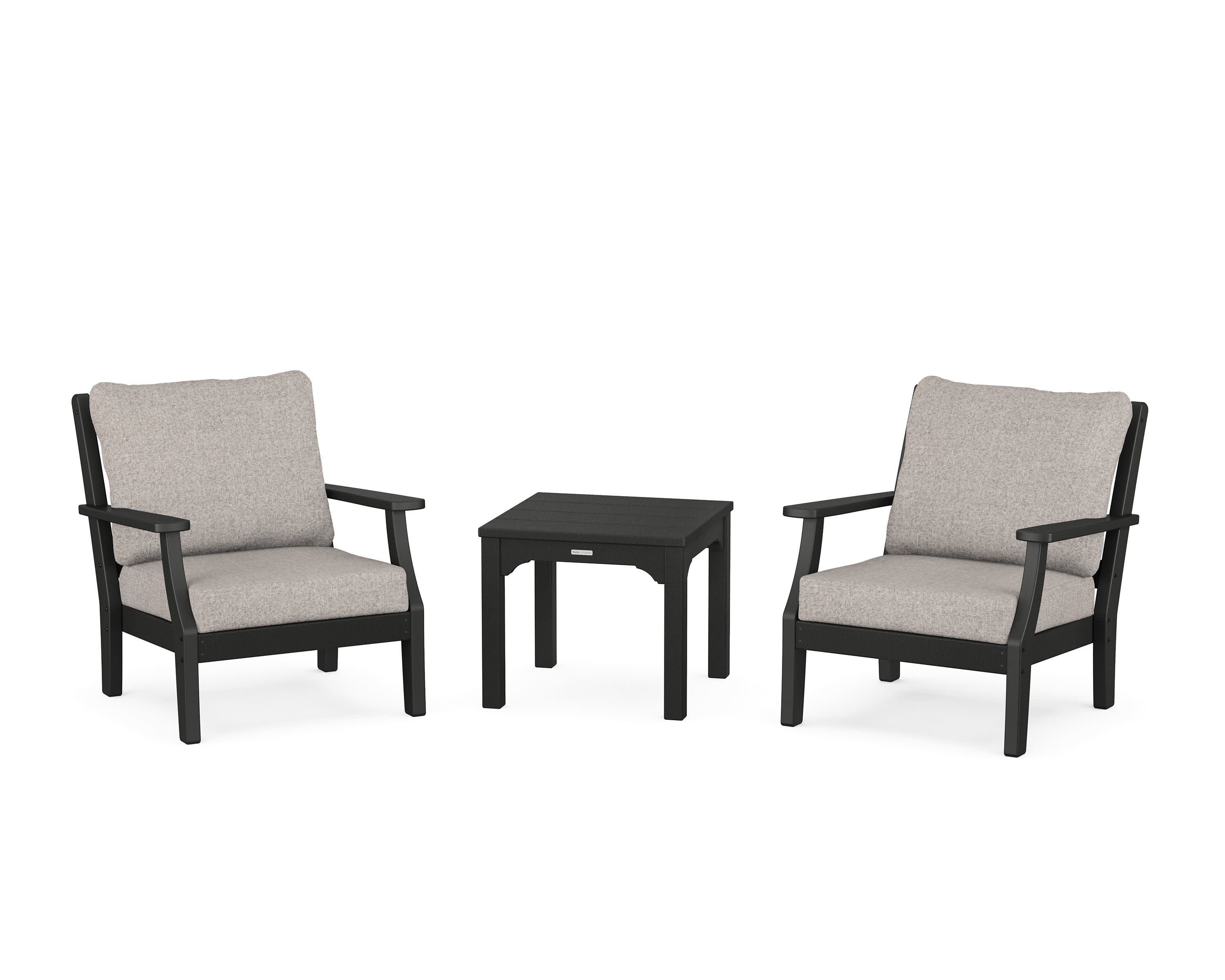 Chinoiserie 3-Piece Deep Seating Set in Black / Weathered Tweed