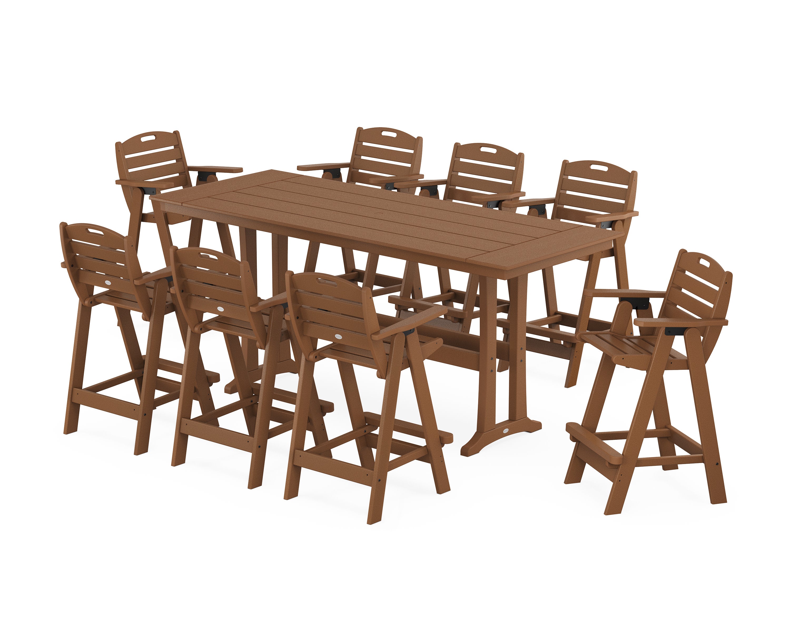 Nautical 9-Piece Farmhouse Bar Set with Trestle Legs in Teak