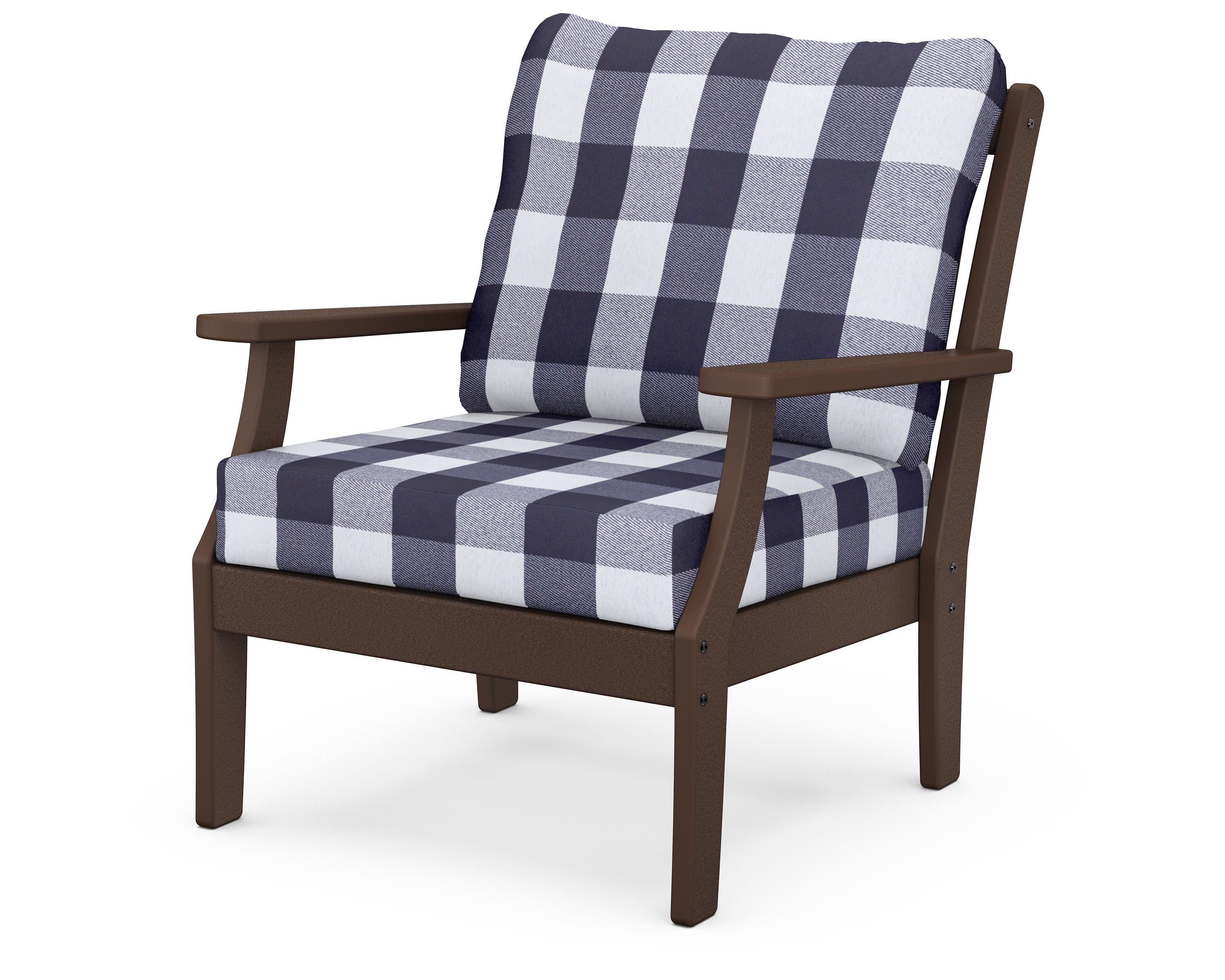 Braxton Deep Seating Chair in Mahogany / Buffalo Plaid Navy