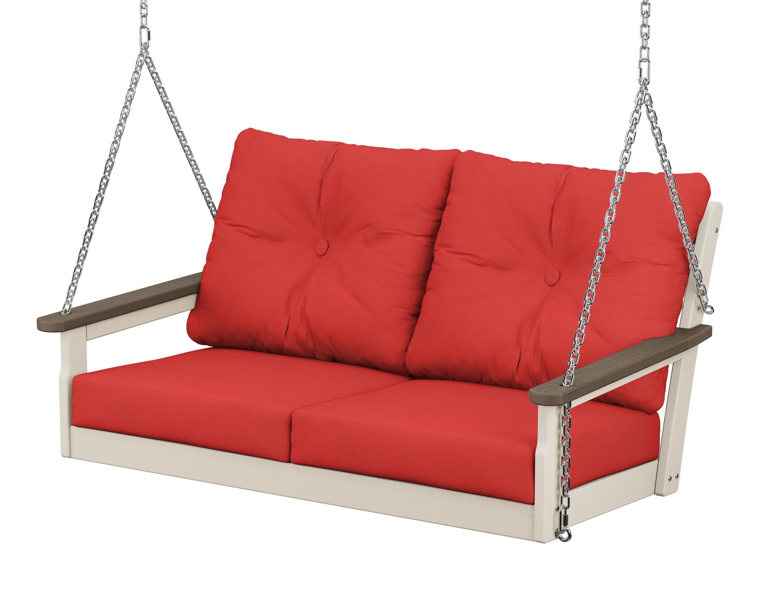 Vineyard Deep Seating Swing in Sand / Kona / Crimson Linen