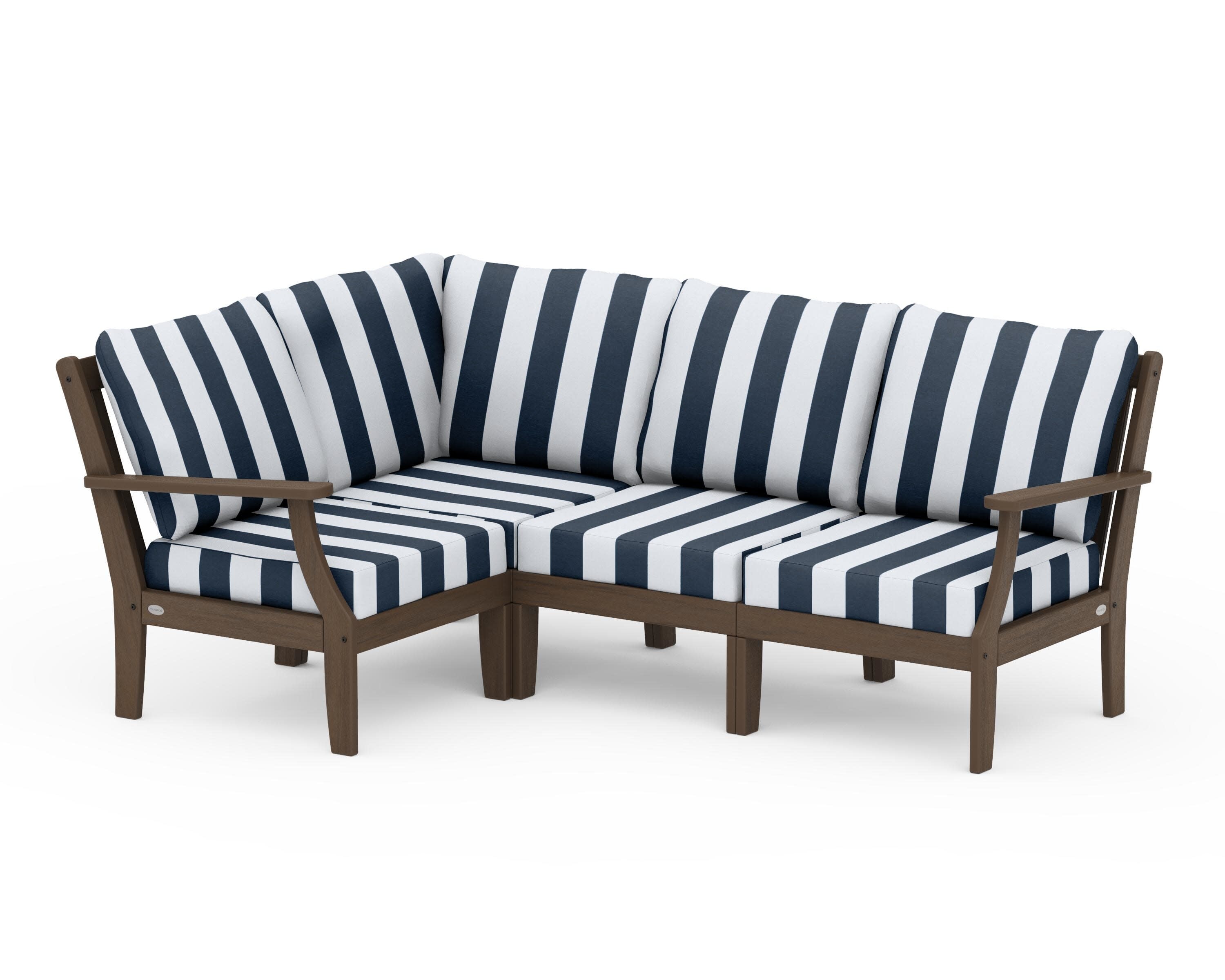 Braxton Modular 4-Piece Deep Seating Set in Kona / Cabana Stripe Marine Indigo