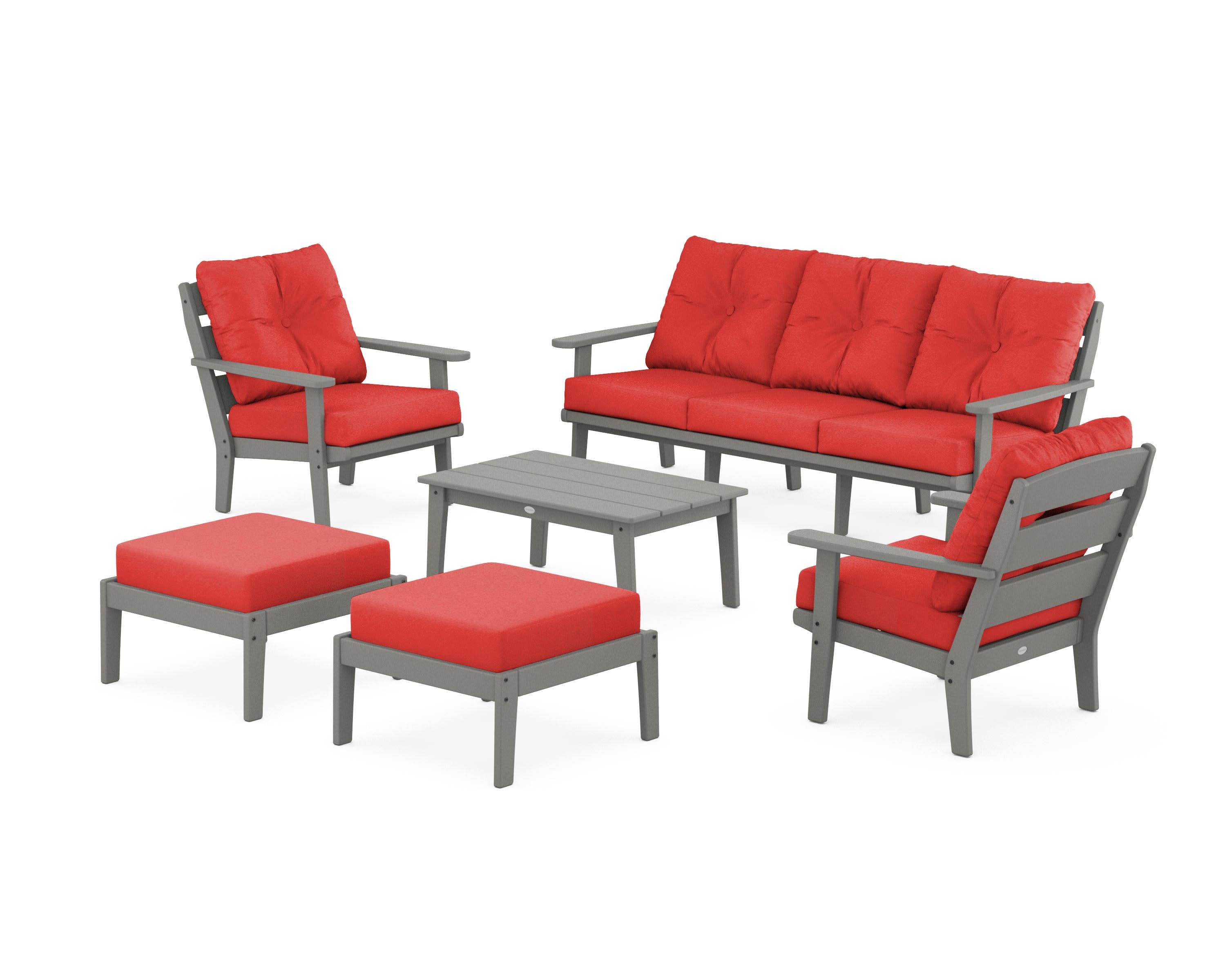 Lakeside 6-Piece Lounge Sofa Set in Slate Grey / Crimson Linen