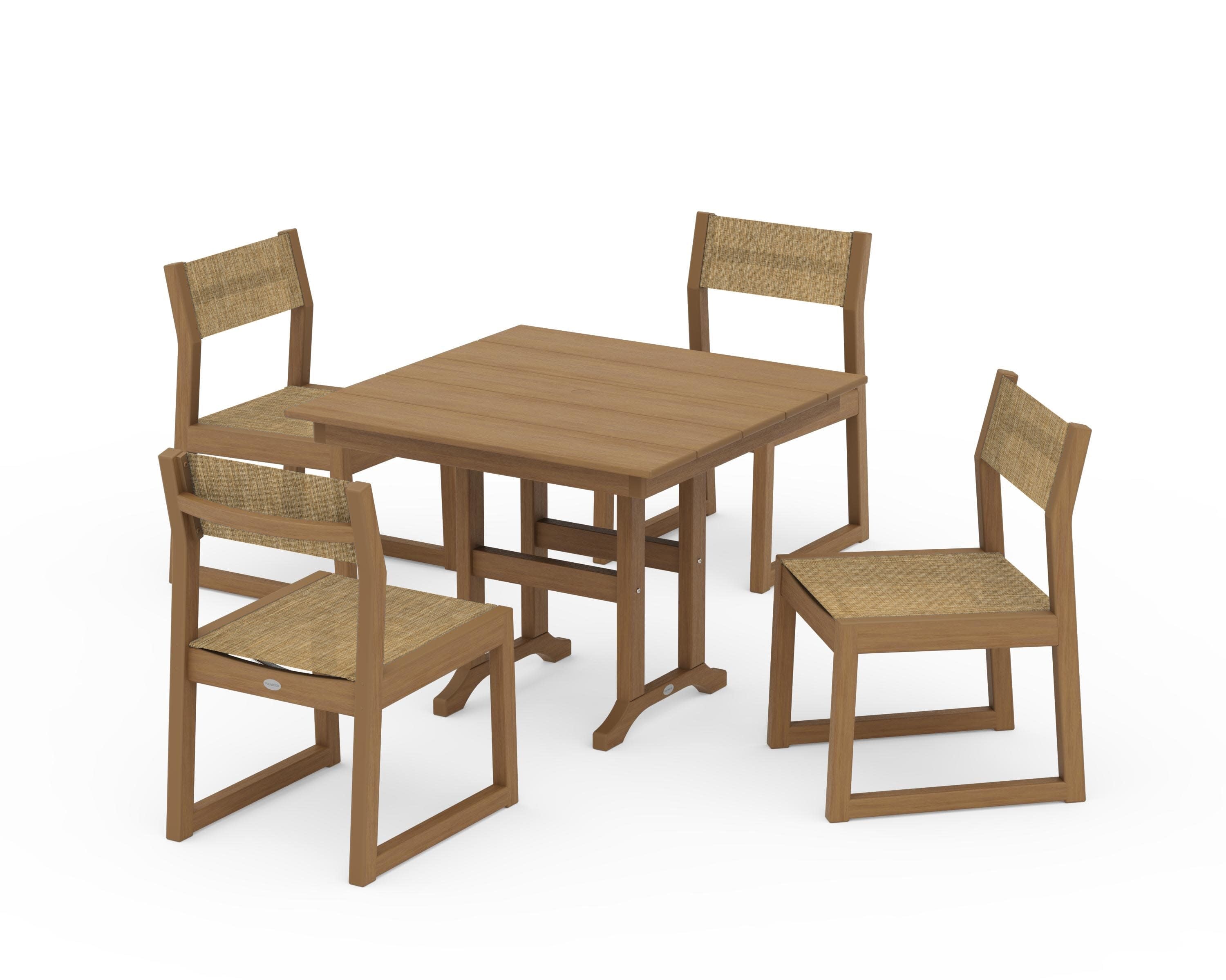 EDGE Sling Side Chair 5-Piece Farmhouse Dining Set in Natural / Burlap Sling