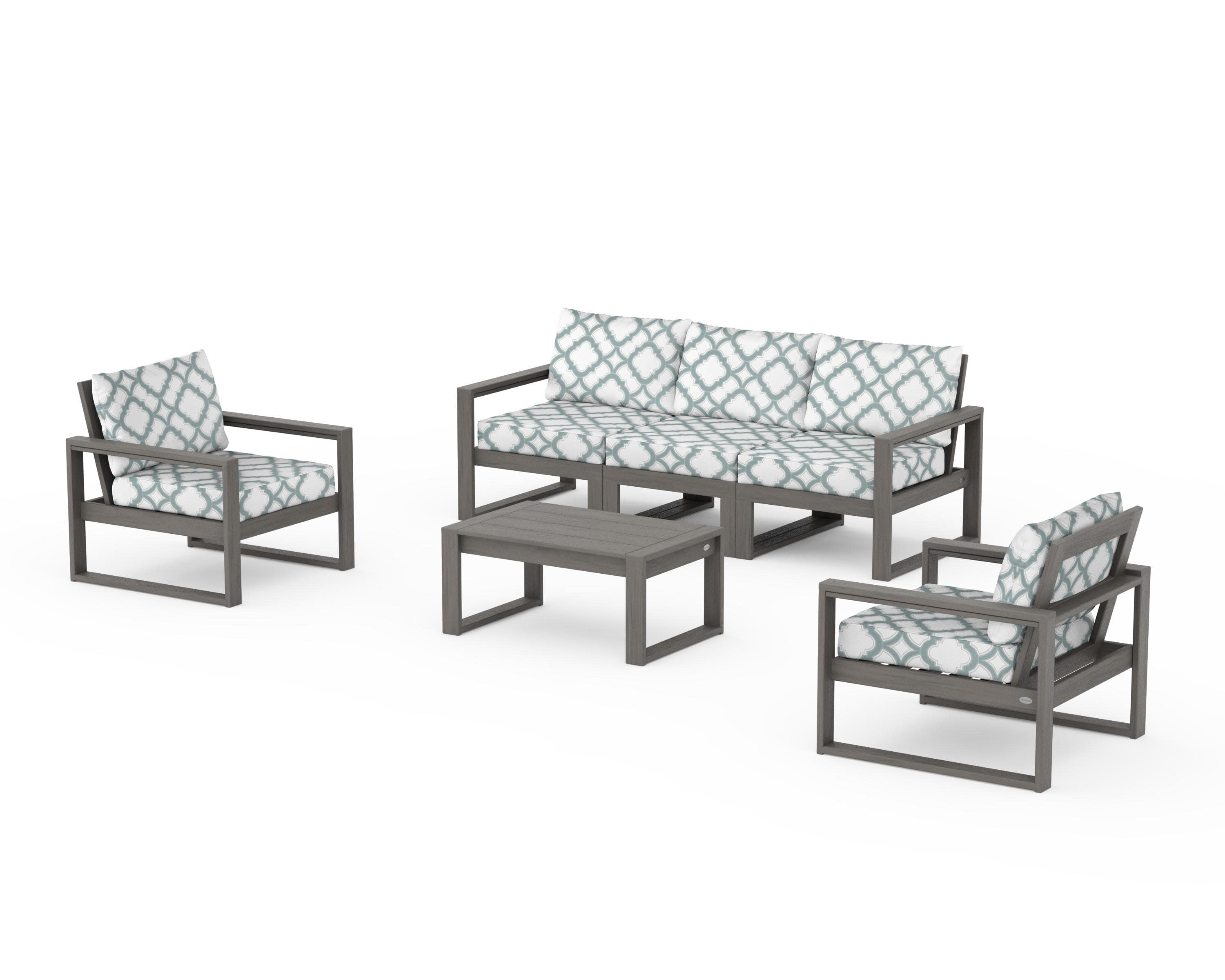 EDGE Sectional 4-Piece Deep Seating Set with Sofa in Driftwood / Trellis Glacier Spa