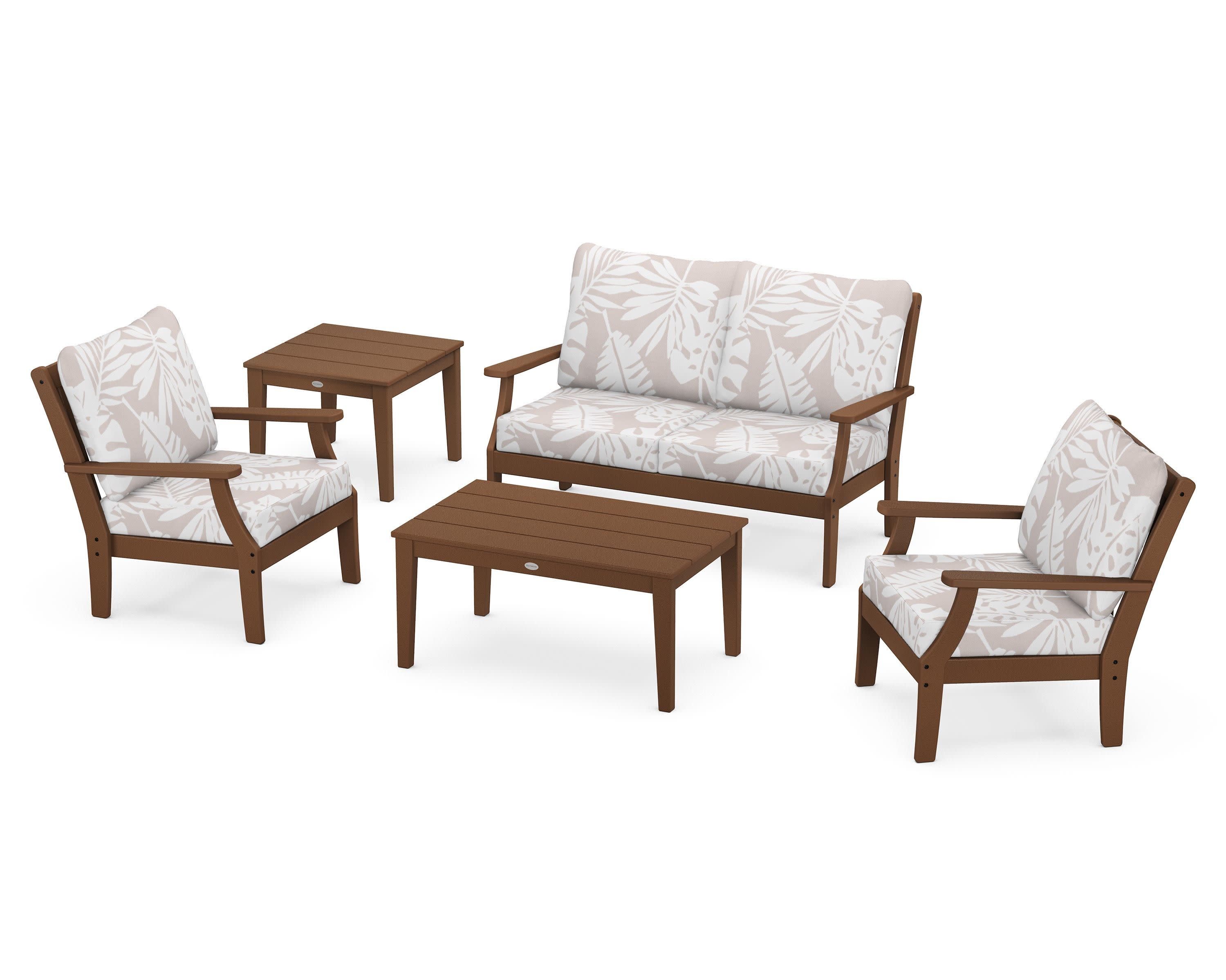 Braxton 5-Piece Deep Seating Set in Teak / Leaf Dune Burlap