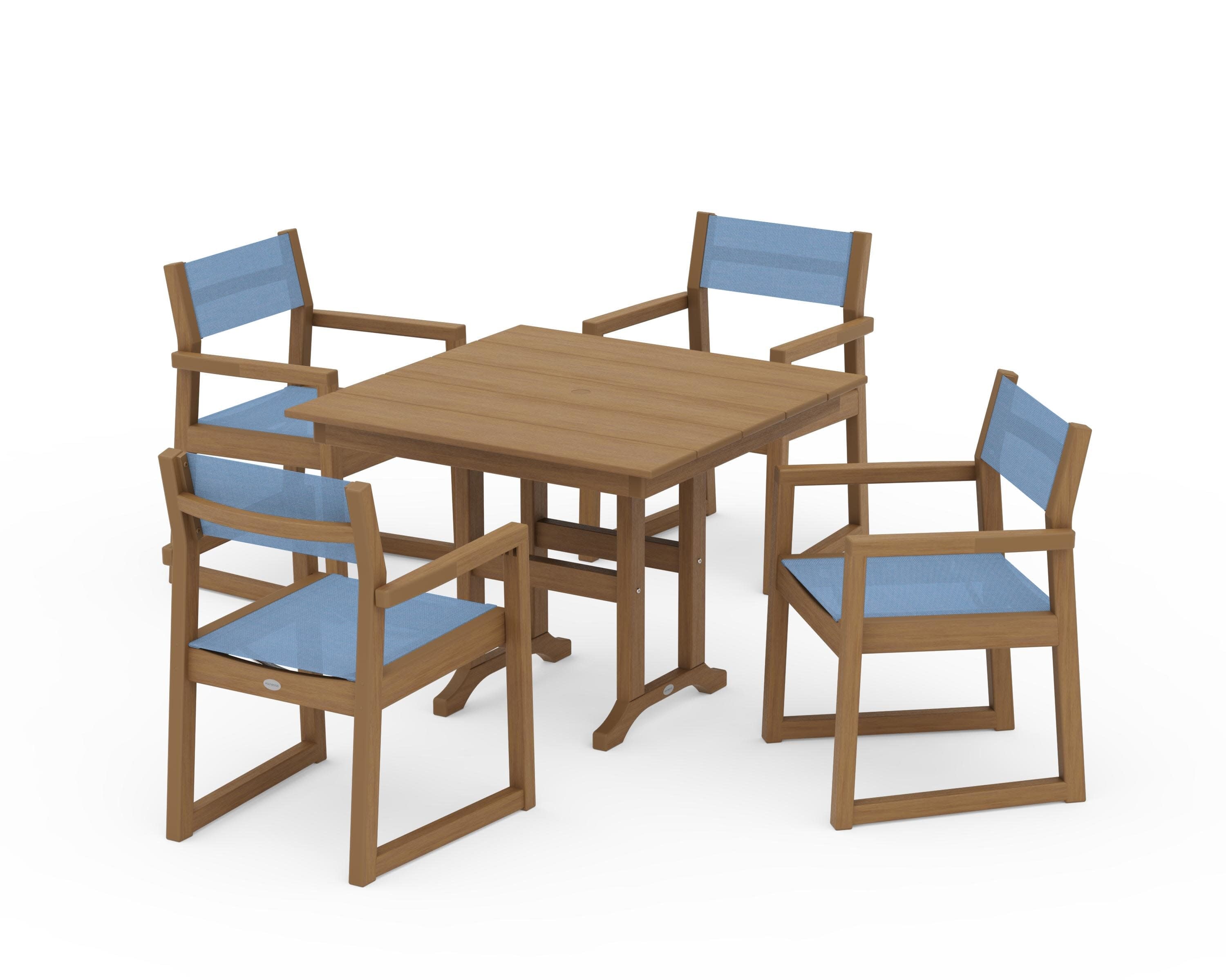 EDGE Sling Arm Chair 5-Piece Farmhouse Dining Set in Natural / Poolside Sling