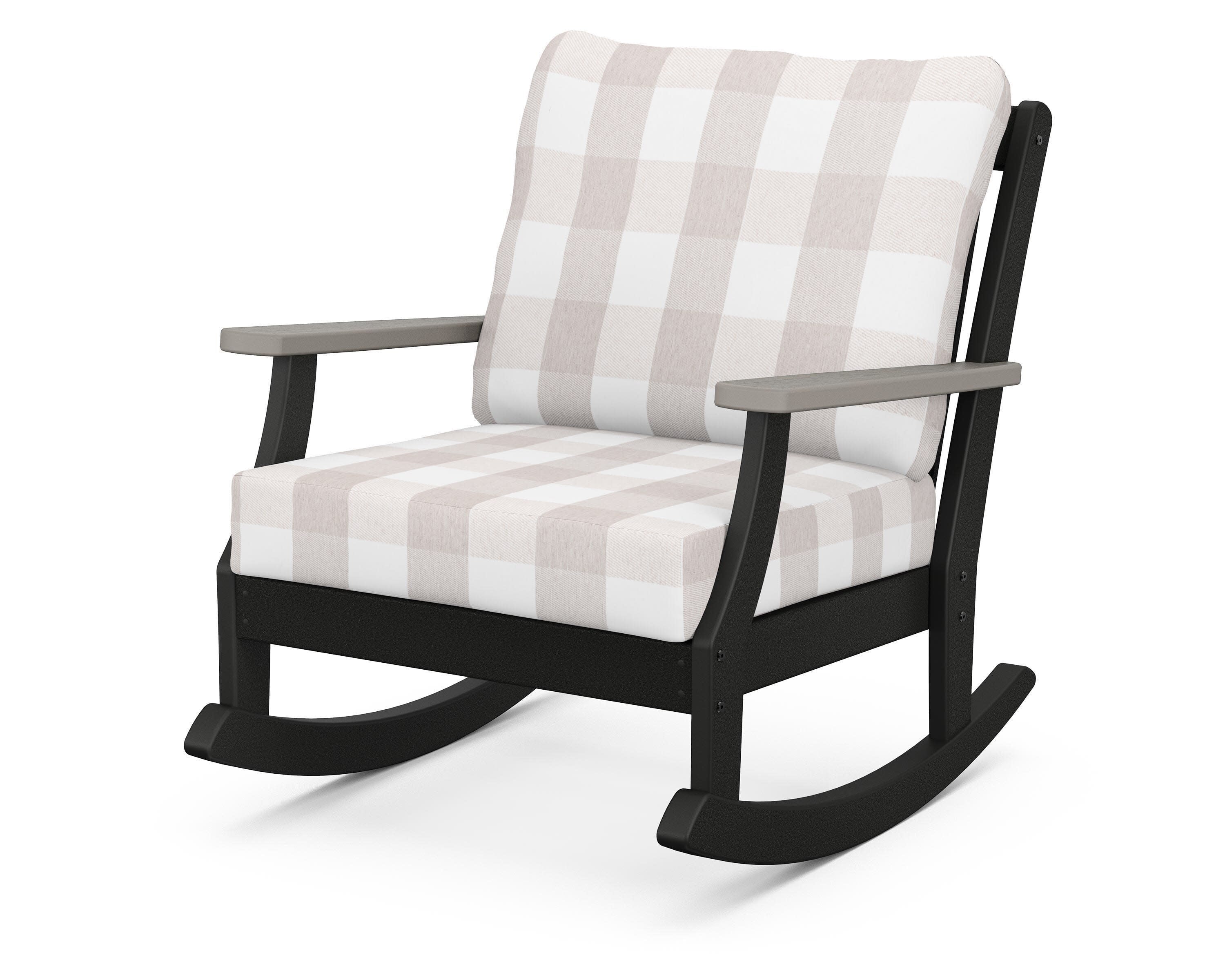 Braxton Deep Seating Rocking Chair in Black / Driftwood / Buffalo Plaid Dune Burlap