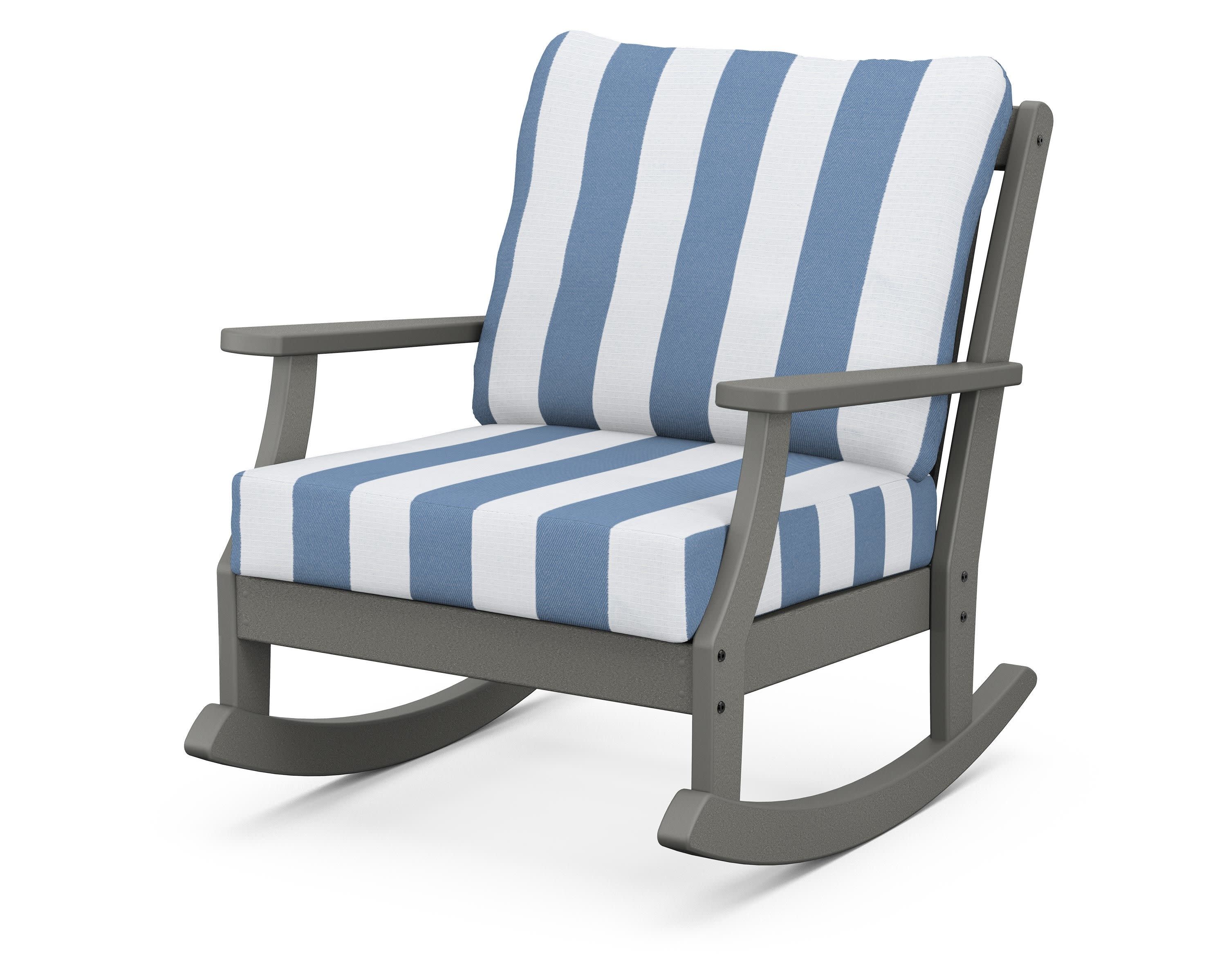 Braxton Deep Seating Rocking Chair in Slate Grey / Cabana Stripe Sky Blue
