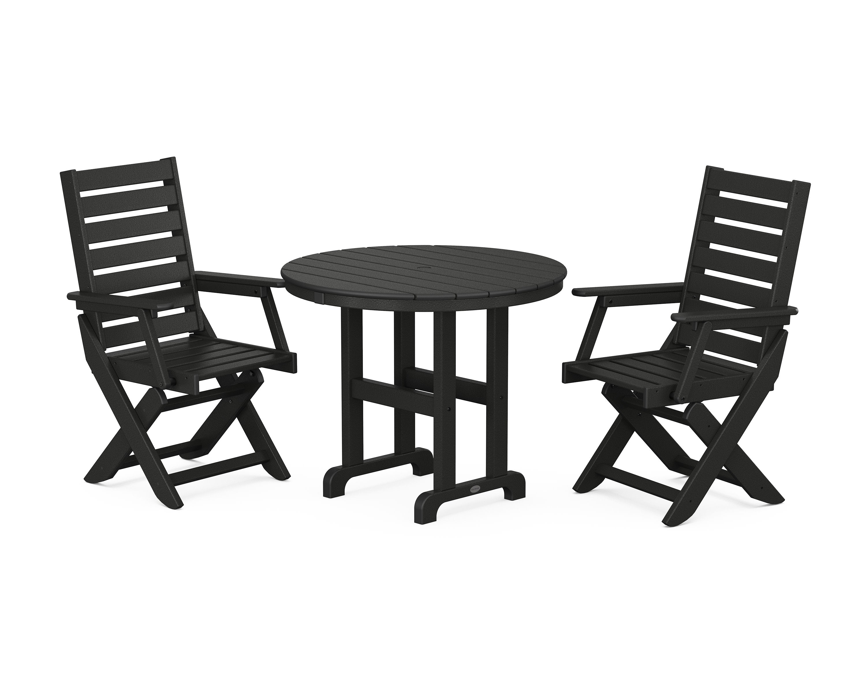 Captain Folding Chair 3-Piece Round Dining Set in Black