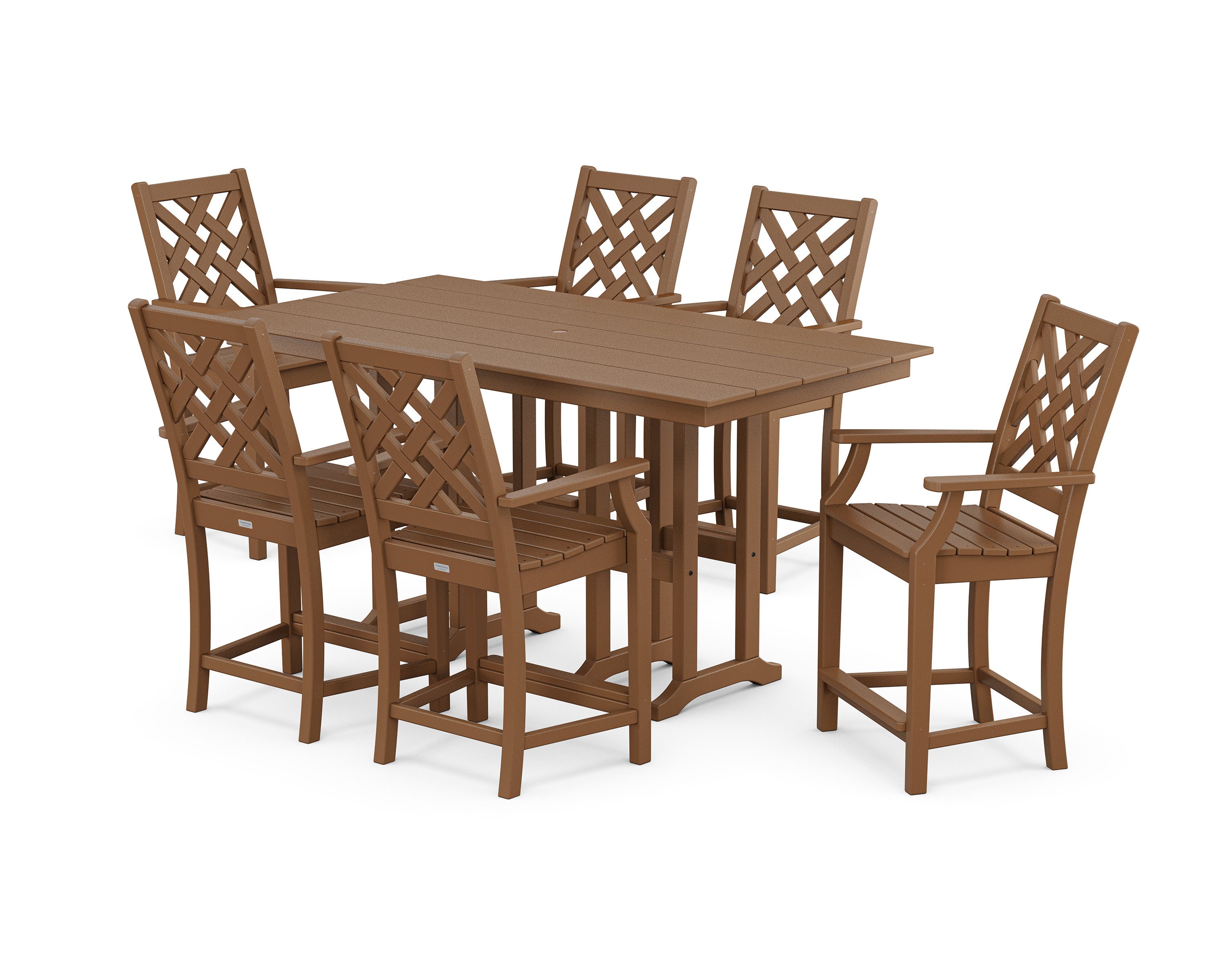 Wovendale Arm Chair 7-Piece Farmhouse Counter Set in Teak