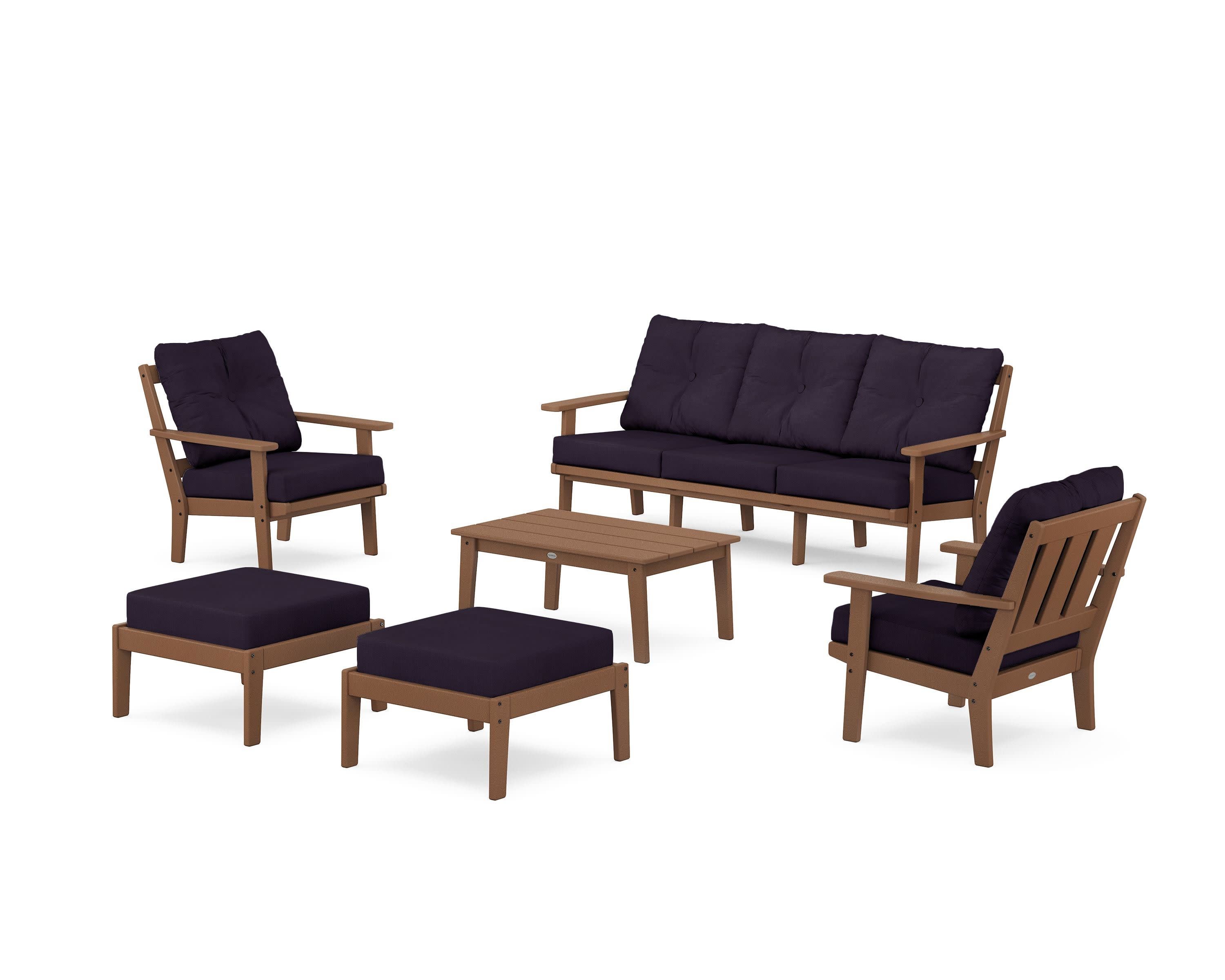 Oxford 6-Piece Lounge Sofa Set in Teak / Navy Linen