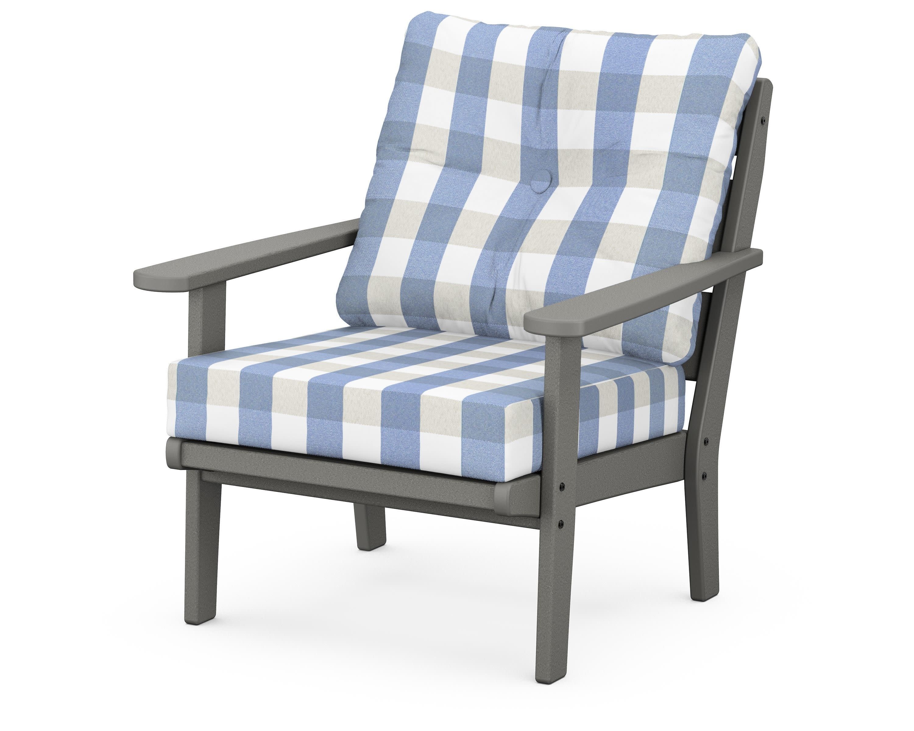 Lakeside Deep Seating Chair in Slate Grey / Buffalo Plaid Sky Blue
