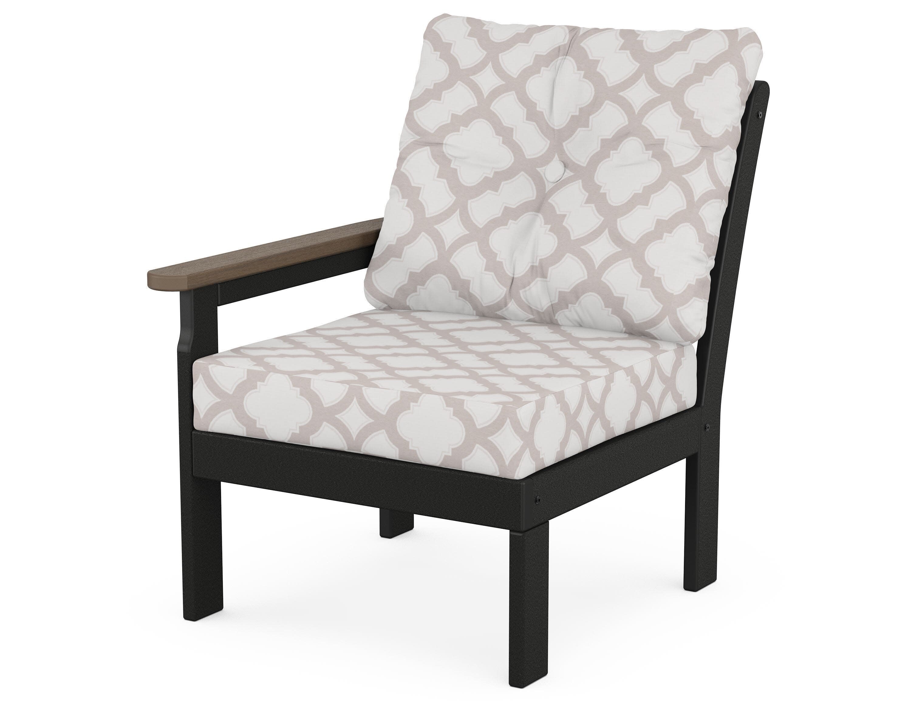 Vineyard Modular Left Arm Chair in Black / Kona / Trellis Dune Burlap
