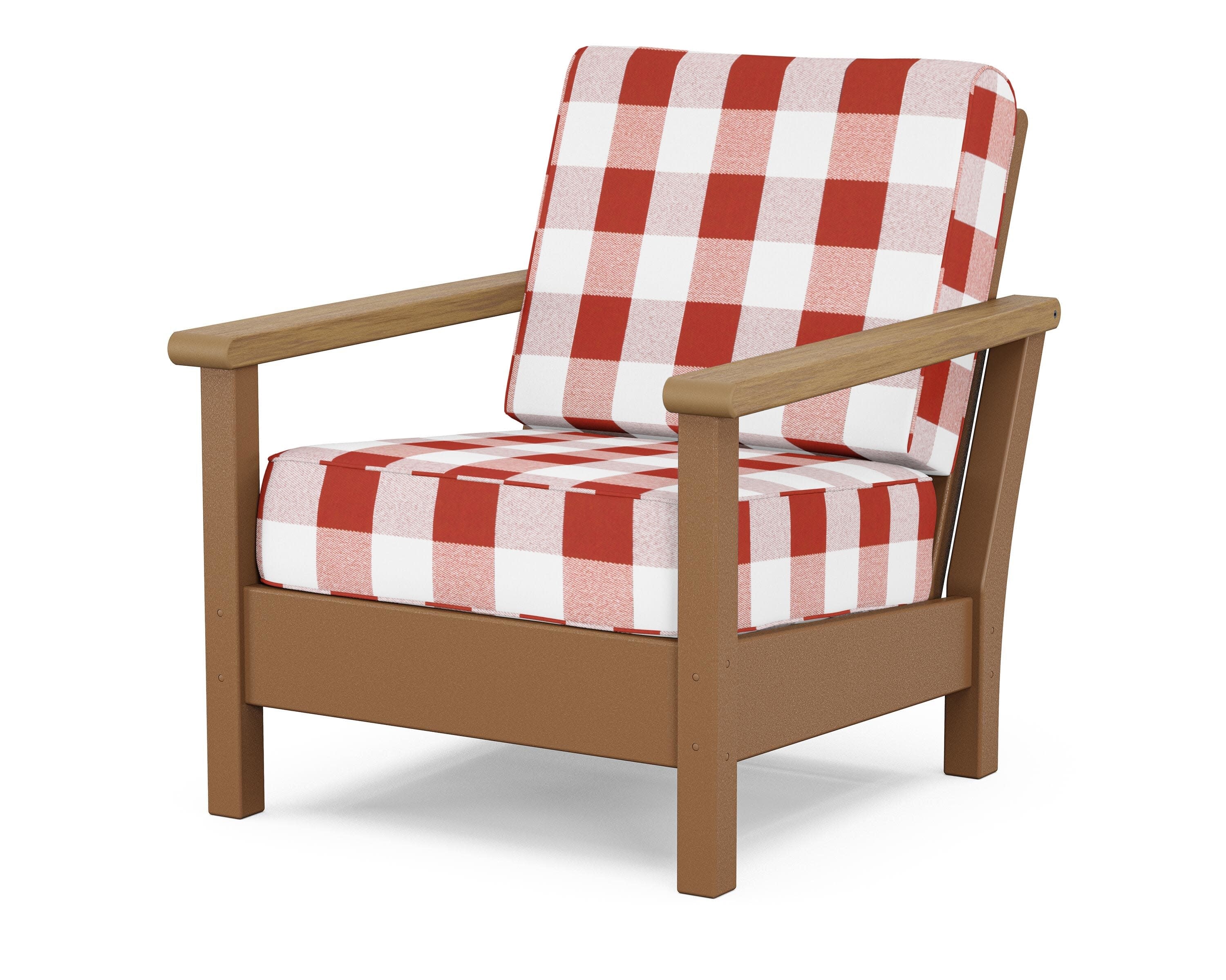 Harbour Deep Seating Chair in Teak / Natural / Buffalo Plaid Crimson