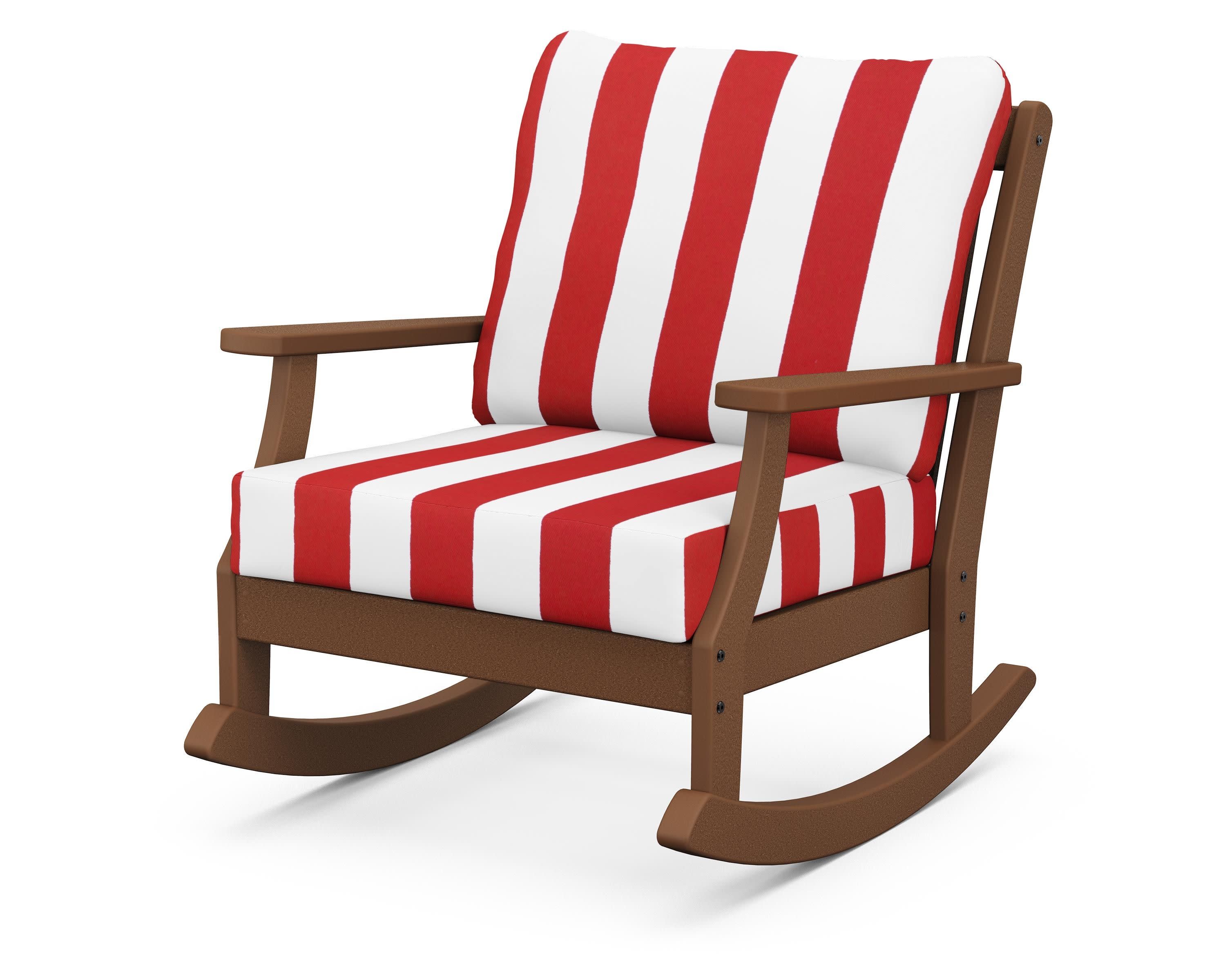 Braxton Deep Seating Rocking Chair in Teak / Cabana Stripe Crimson