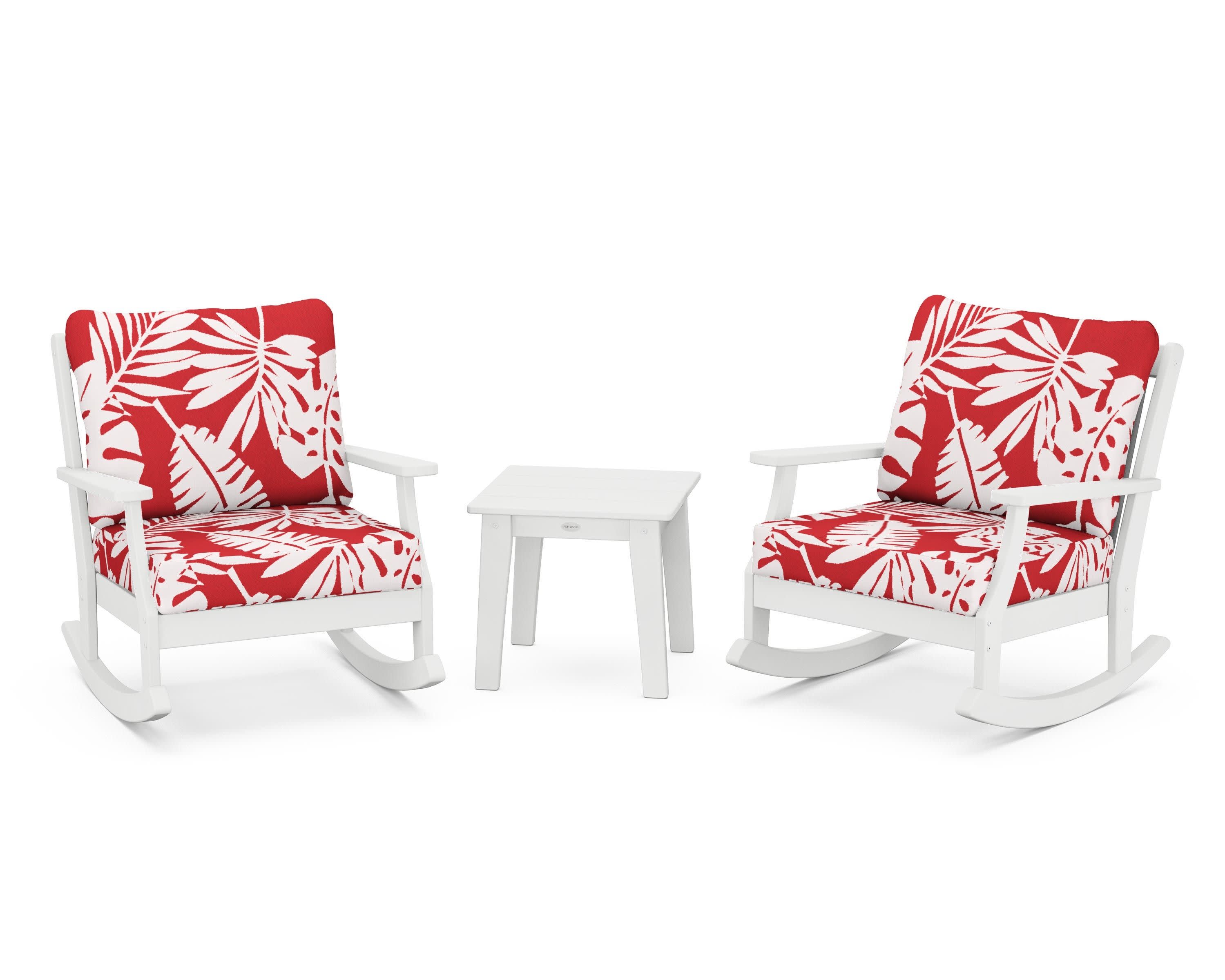 Braxton 3-Piece Deep Seating Rocker Set in White / Leaf Crimson