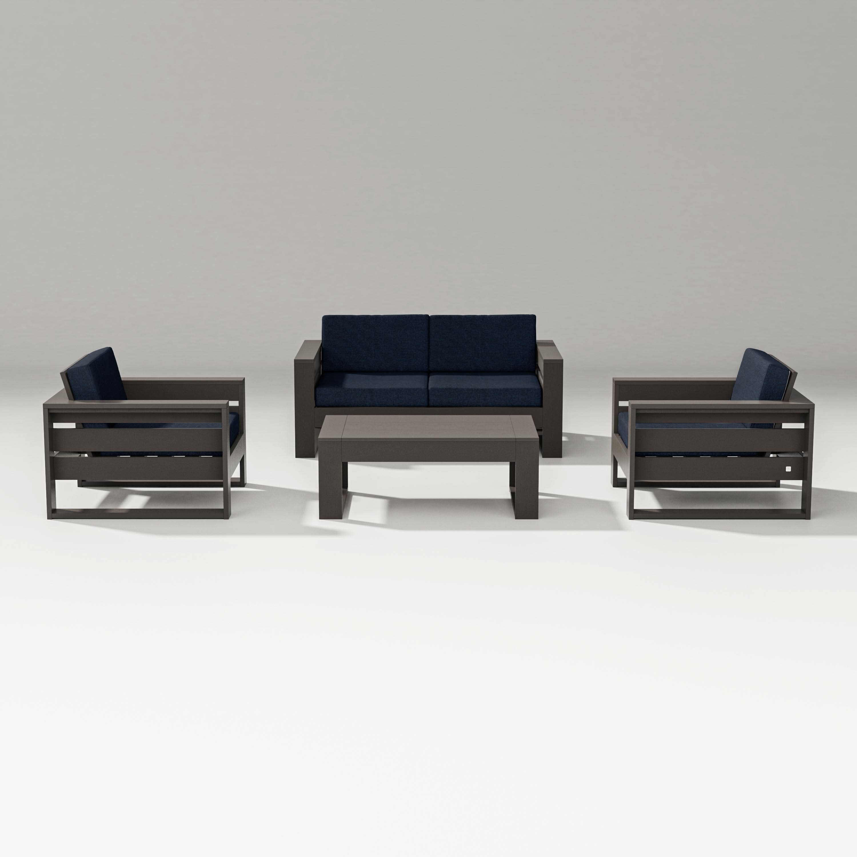 Latitude 4-Piece Lounge Loveseat Set in Vintage Coffee / Marine Indigo