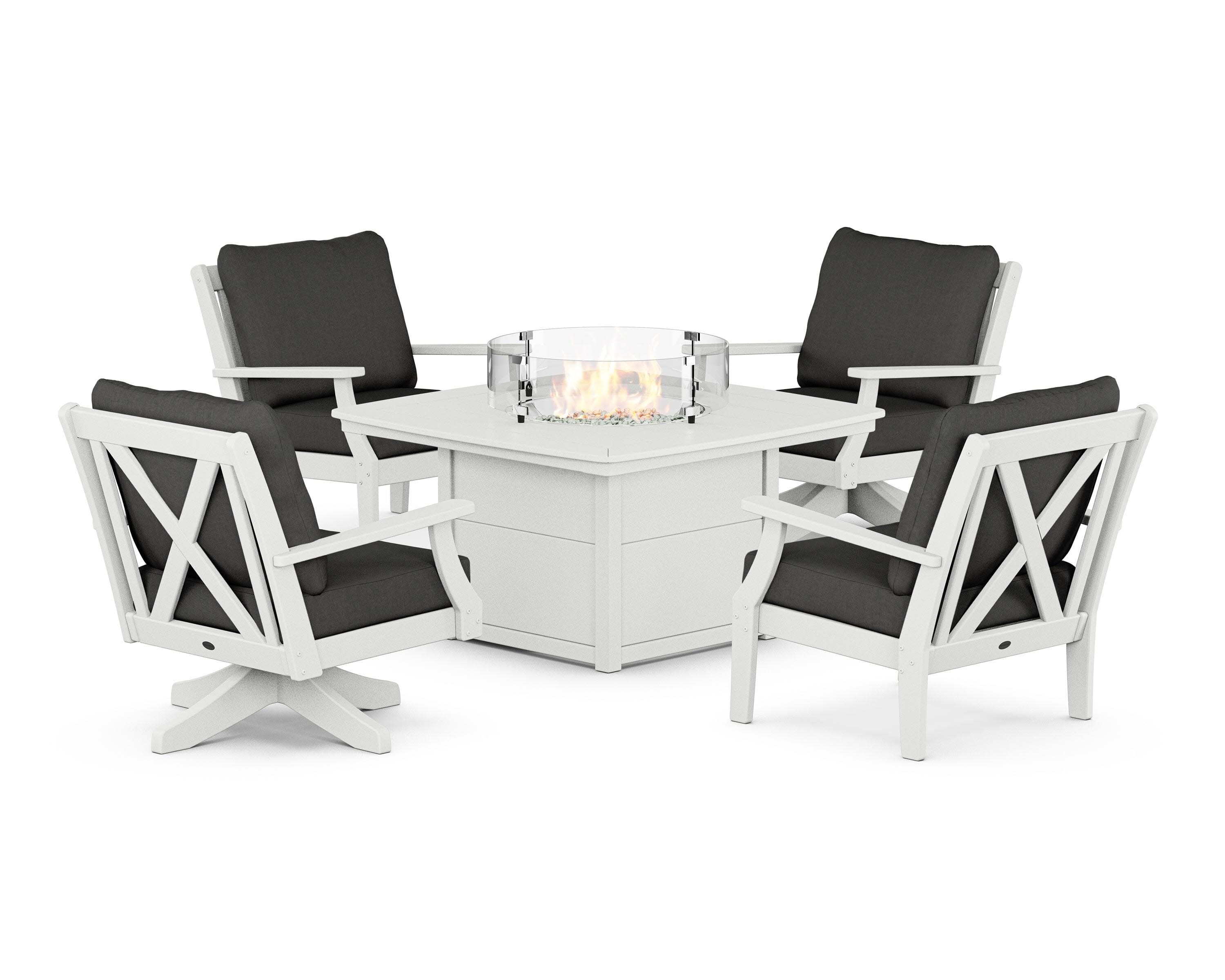 Braxton 5-Piece Deep Seating Set with Fire Table in White / Spectrum Carbon