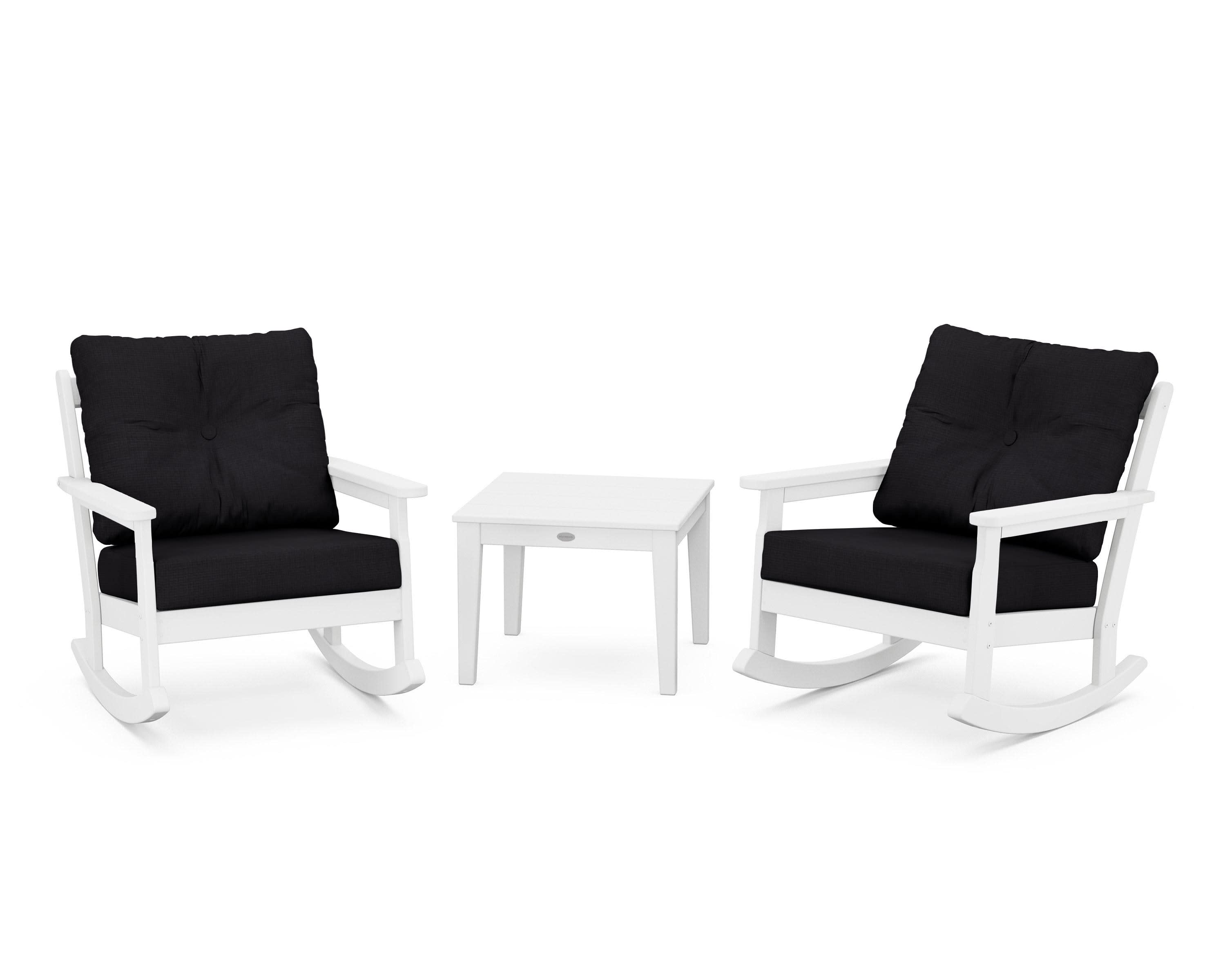 Vineyard 3-Piece Deep Seating Rocker Set in White / Midnight Linen
