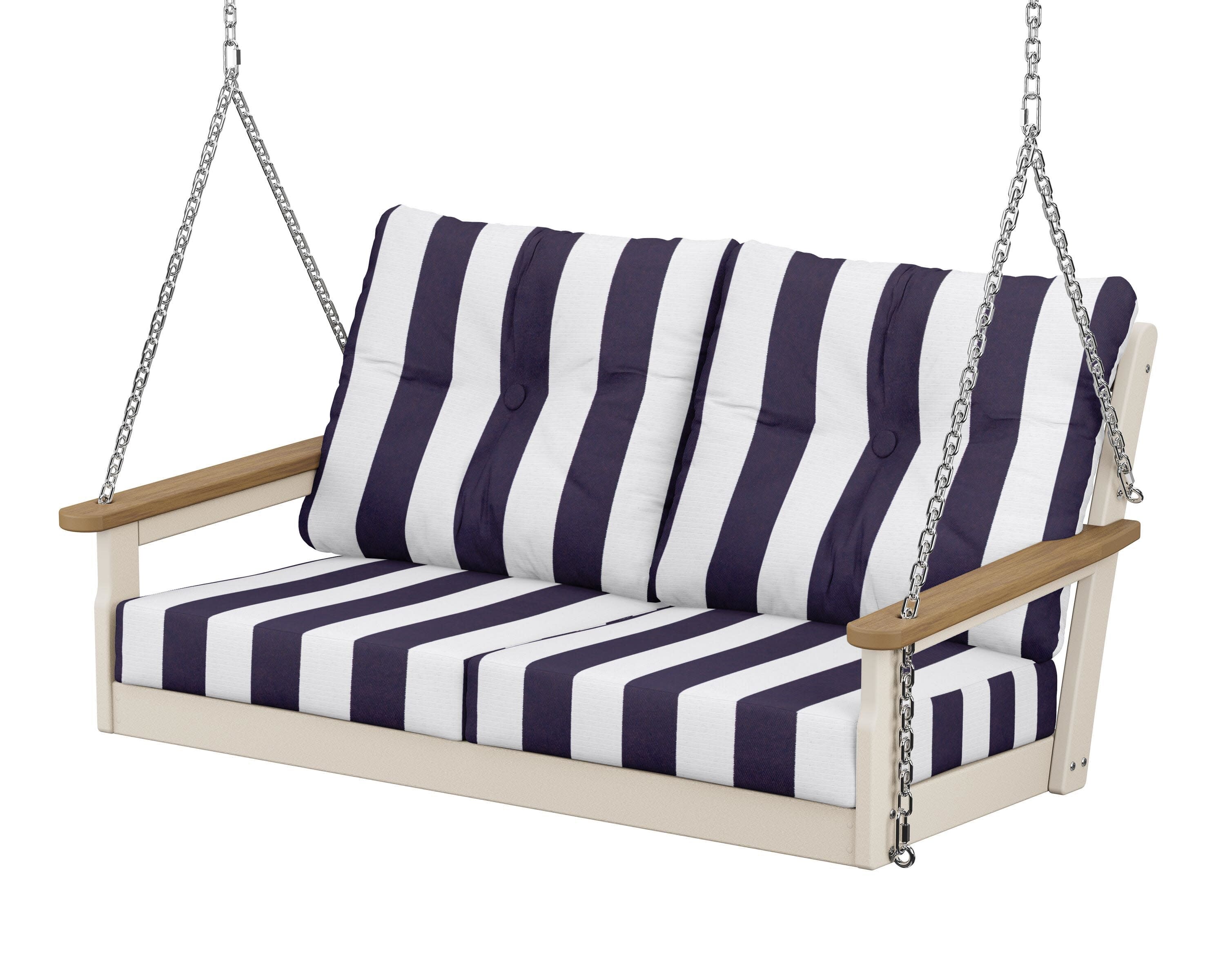 Vineyard Deep Seating Swing in Sand / Natural / Cabana Stripe Navy