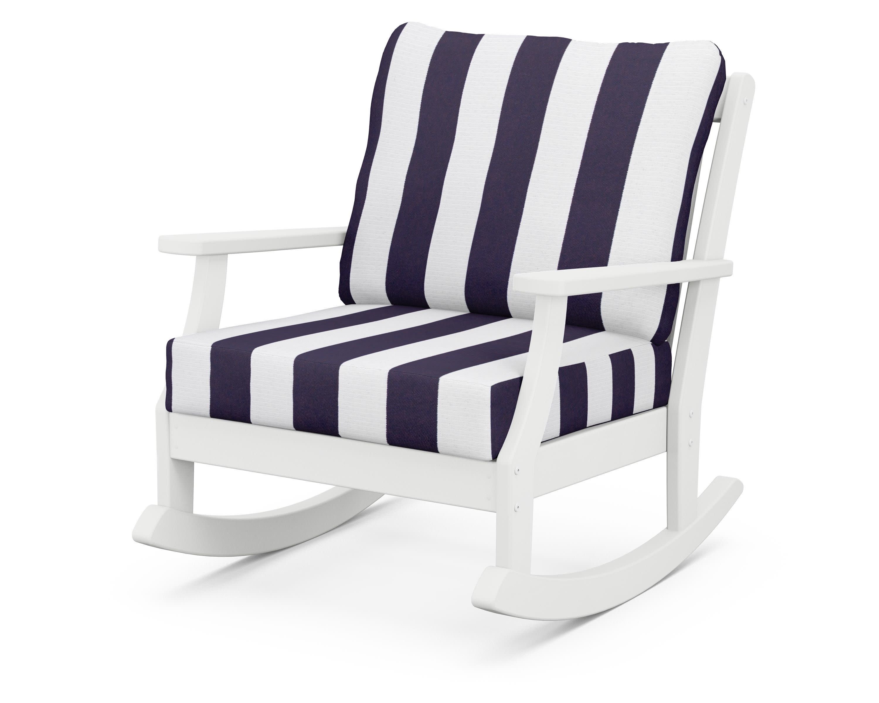 Braxton Deep Seating Rocking Chair in White / Cabana Stripe Navy