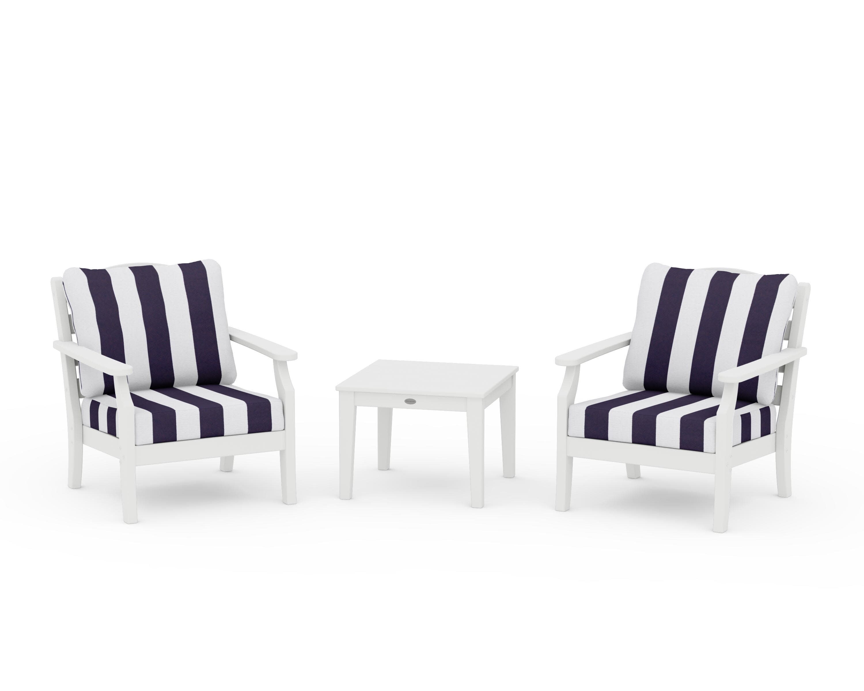 Savannah 3-Piece Deep Seating Set in White / Cabana Stripe Navy