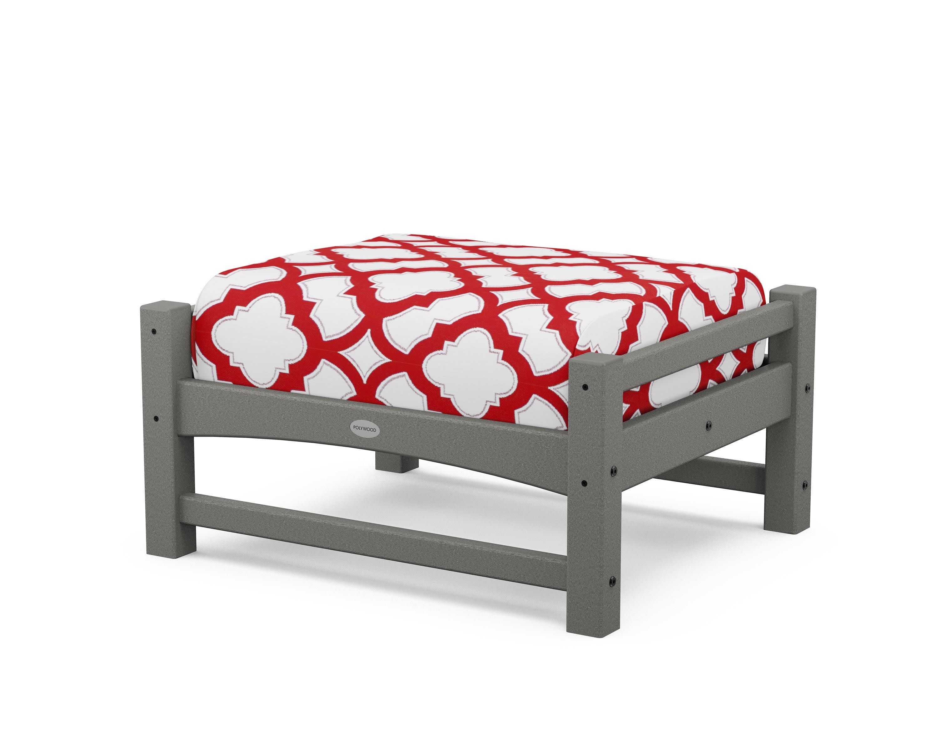 Club Ottoman in Slate Grey / Trellis Crimson