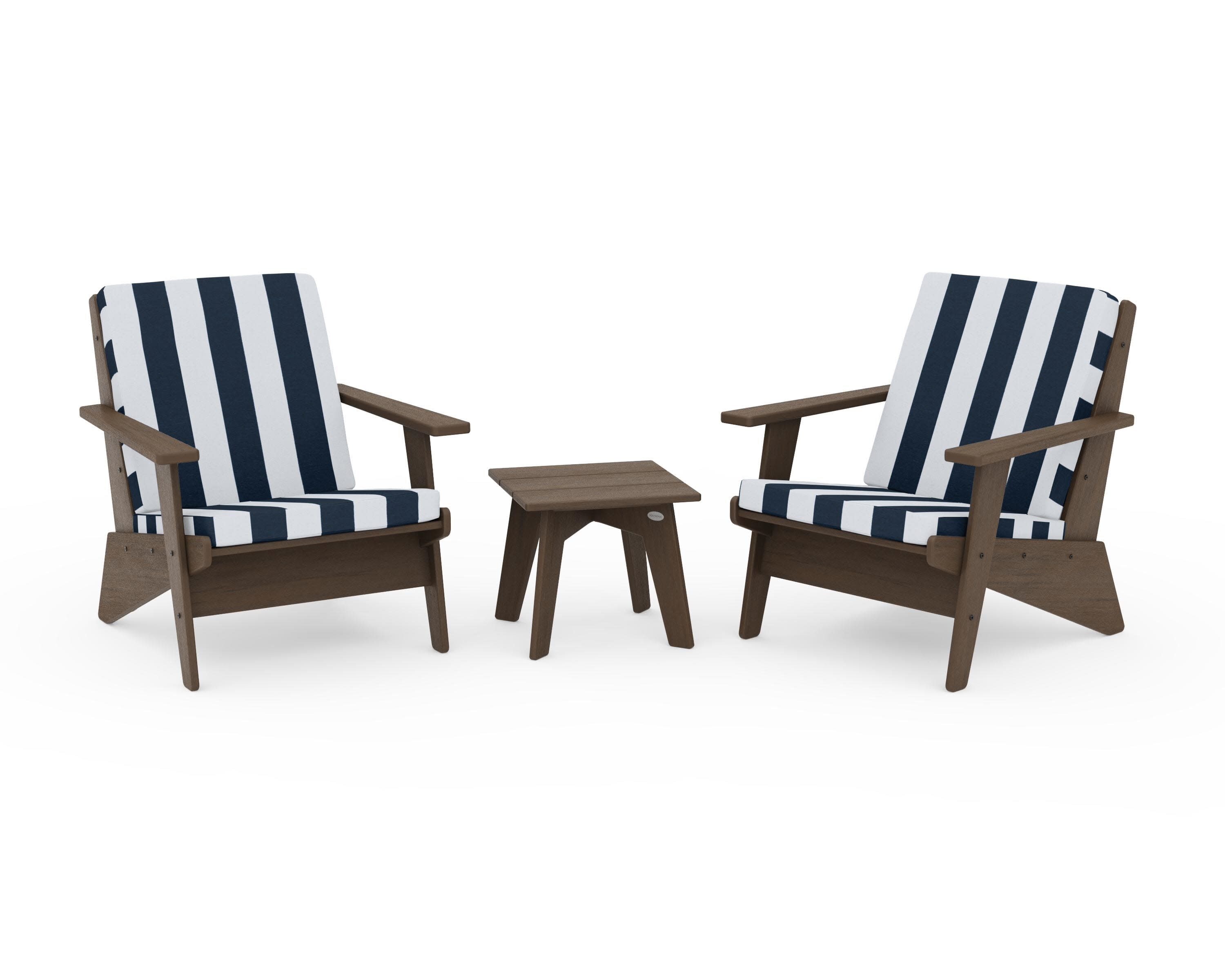 Riviera Modern Lounge 3-Piece Set in Kona / Cabana Stripe Marine Indigo