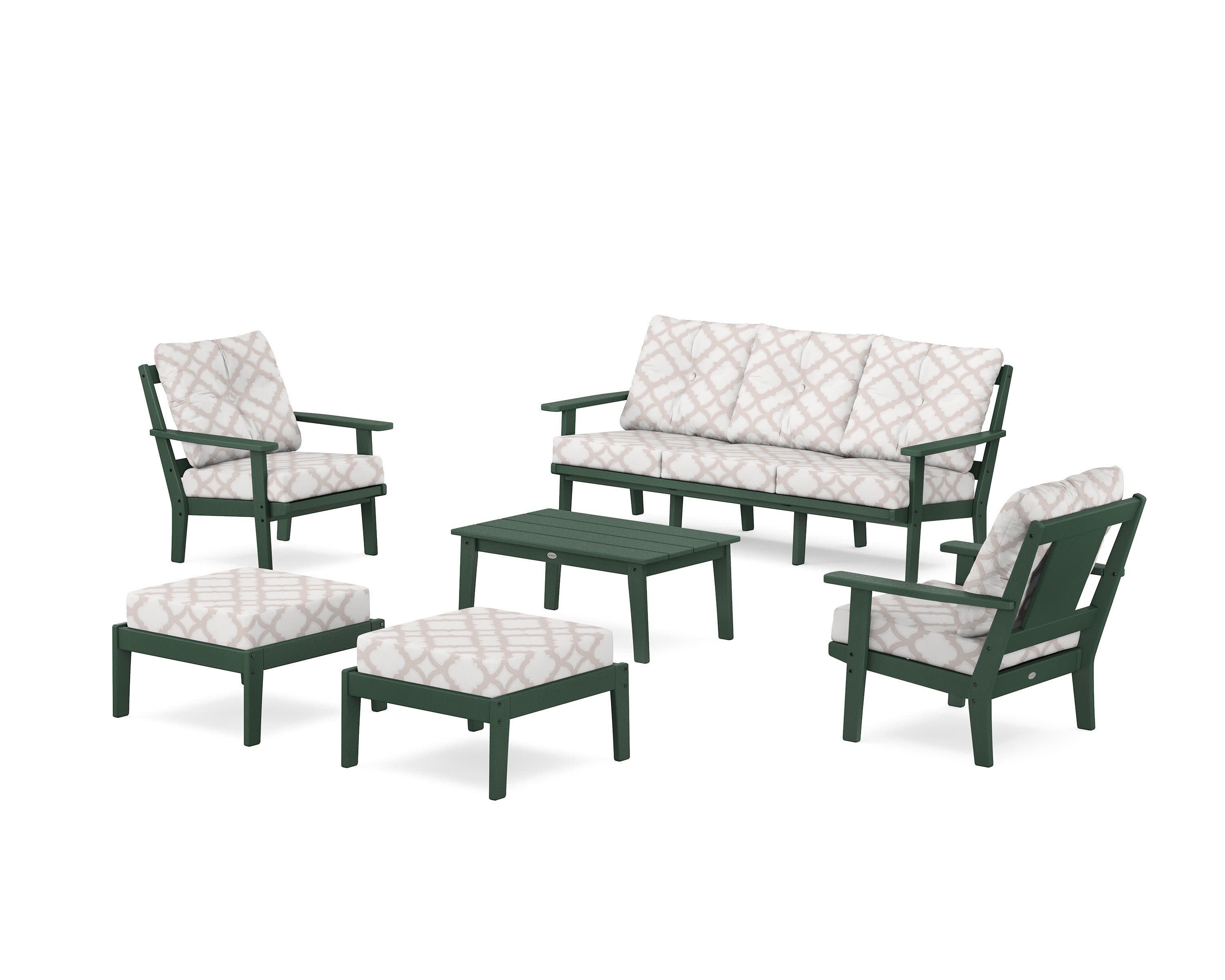 Prairie 6-Piece Lounge Sofa Set in Green / Trellis Dune Burlap