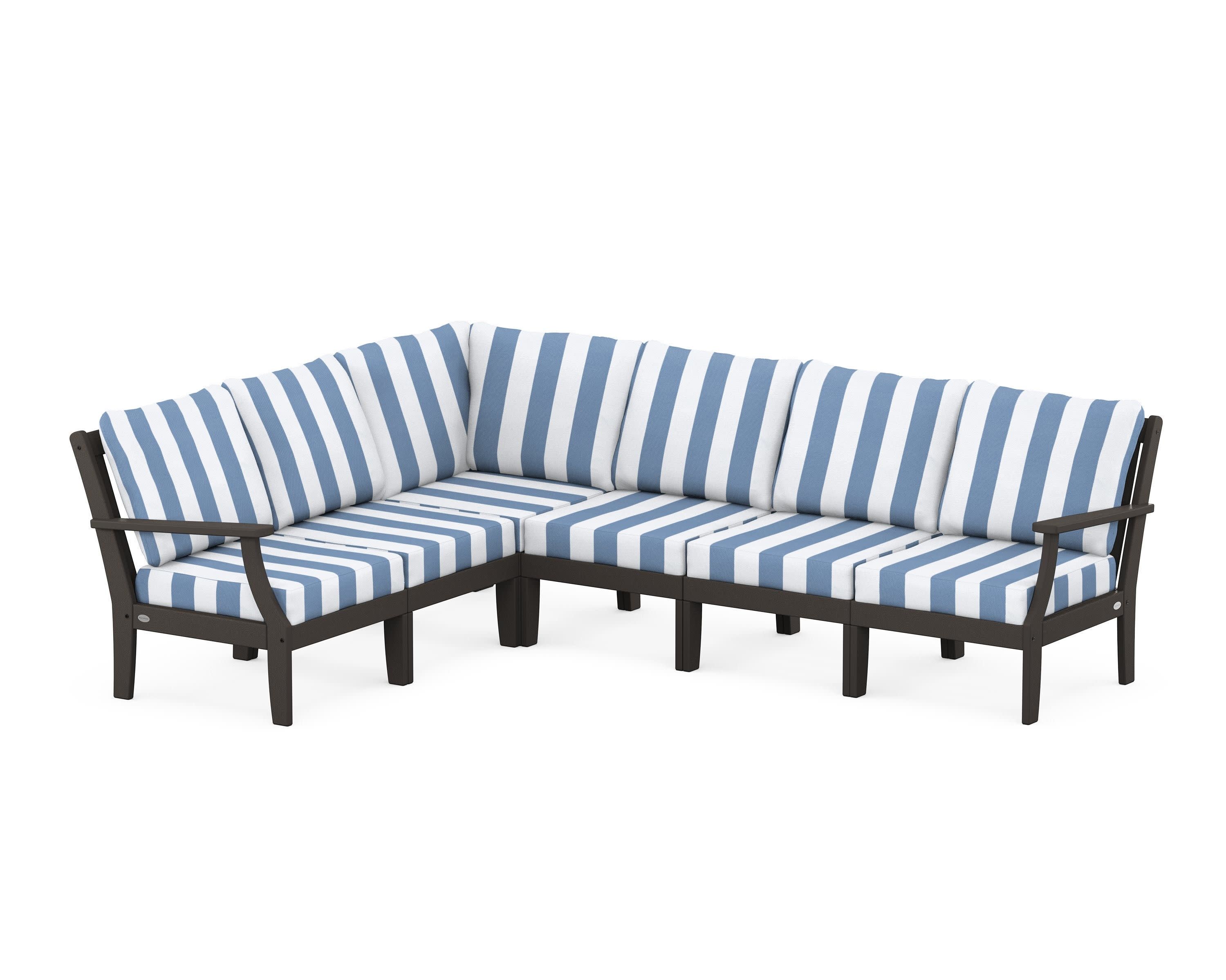 Braxton Modular 6-Piece Deep Seating Set in Vintage Coffee / Cabana Stripe Sky Blue