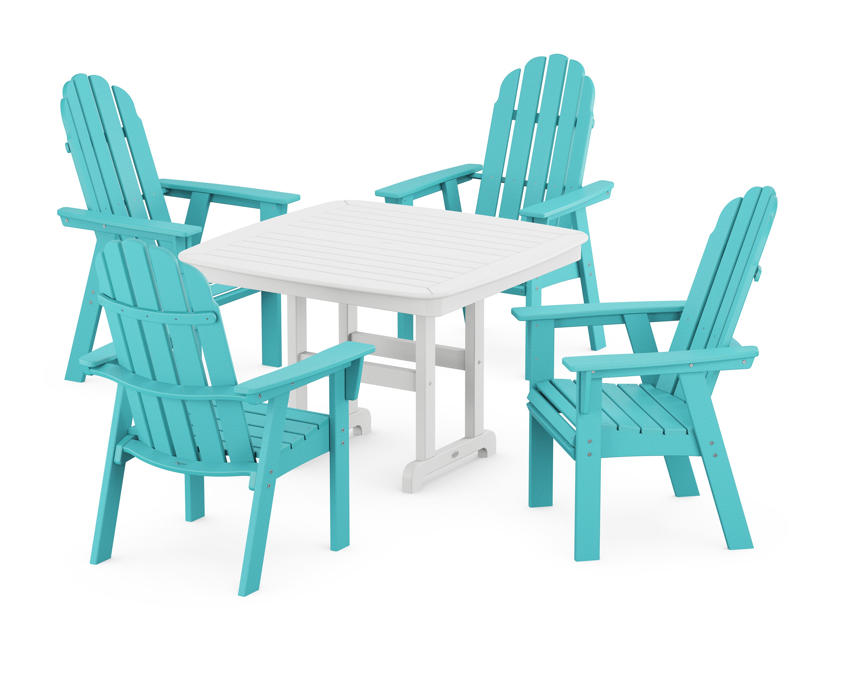 Vineyard Curveback Adirondack 5-Piece Dining Set in Aruba / White