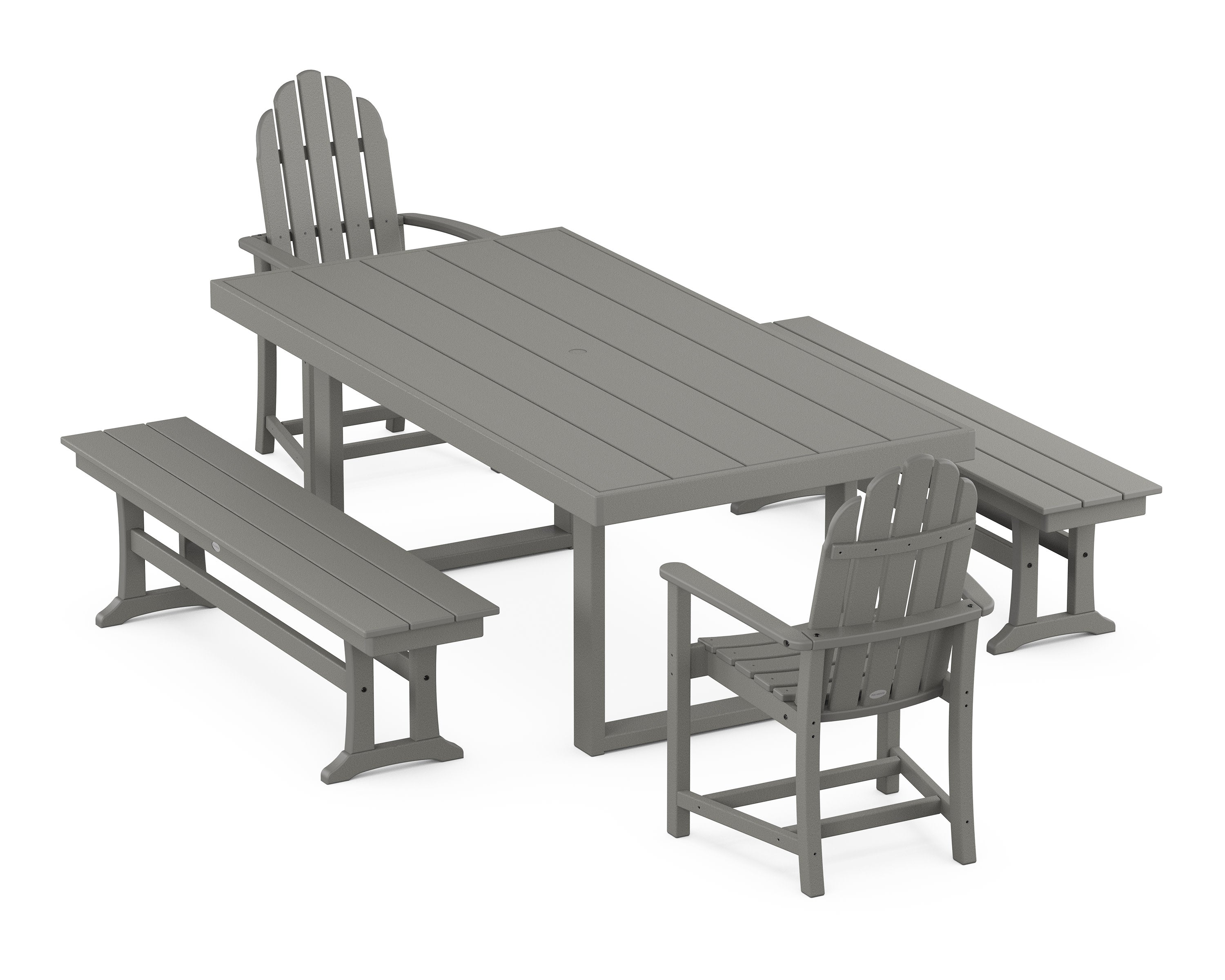 Classic Adirondack 5-Piece Dining Set with Benches in Slate Grey