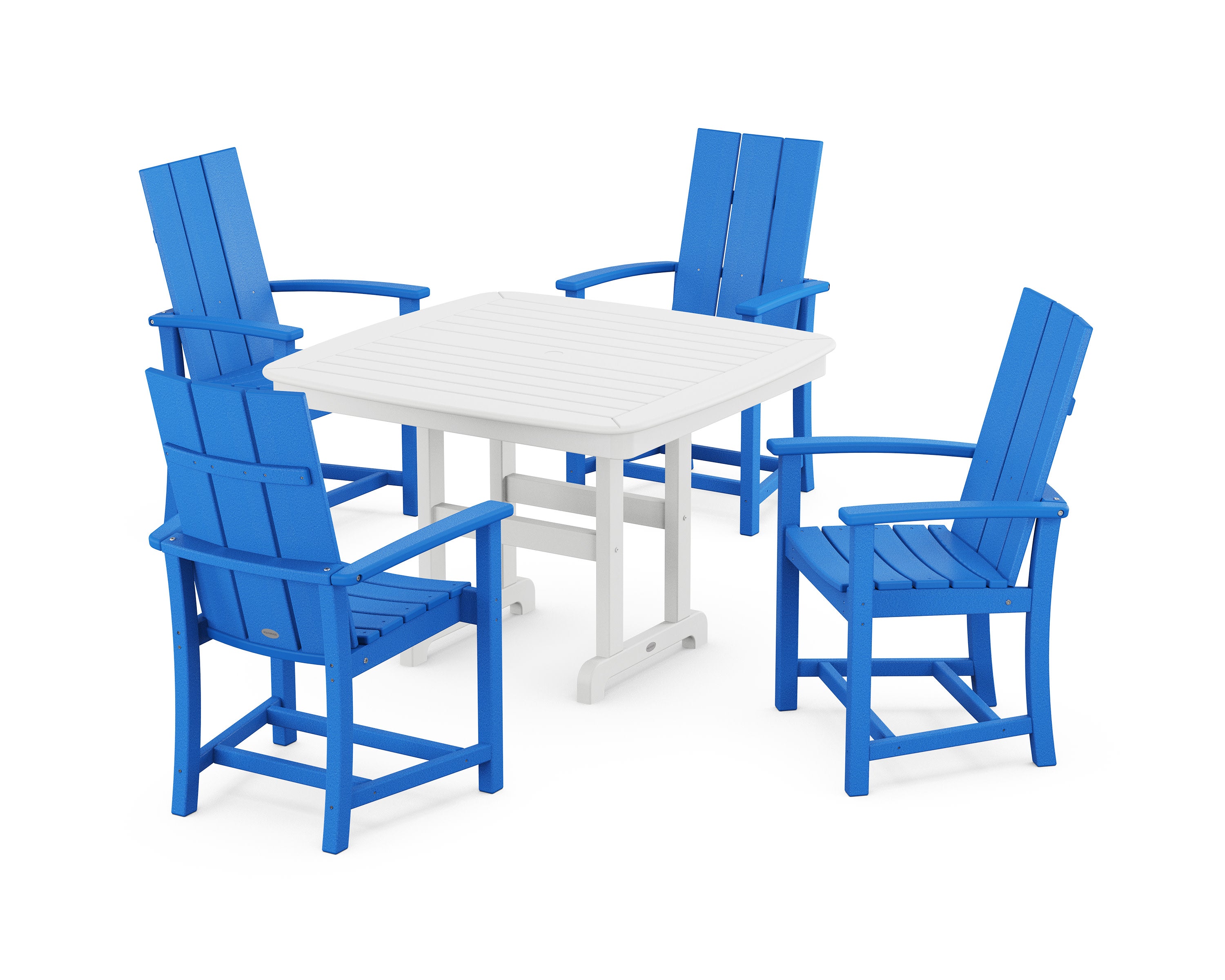 Modern Adirondack 5-Piece Dining Set with Trestle Legs in Pacific Blue / White