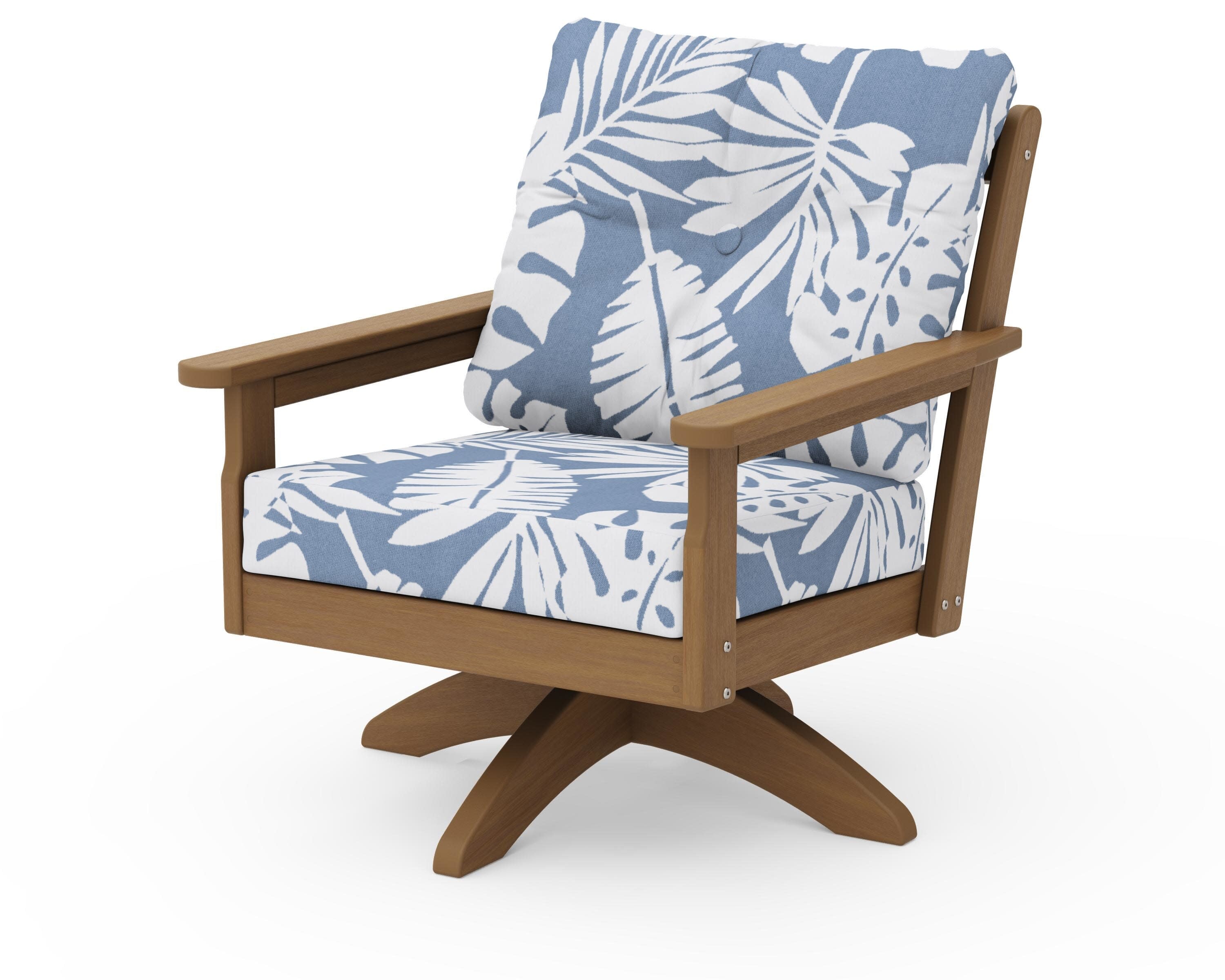 Vineyard Deep Seating Swivel Chair in Natural / Leaf Sky Blue