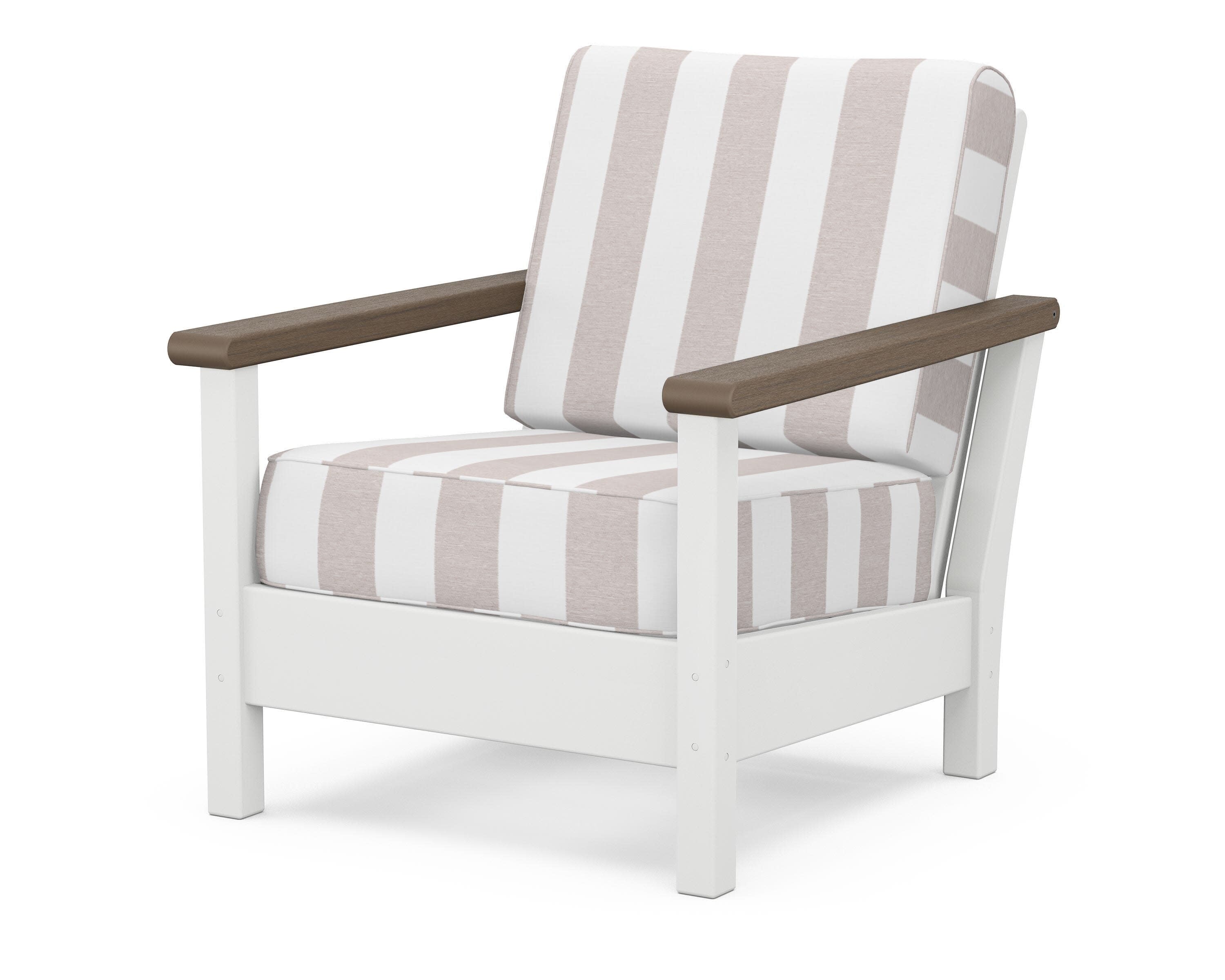 Harbour Deep Seating Chair in White / Kona / Cabana Stripe Dune Burlap