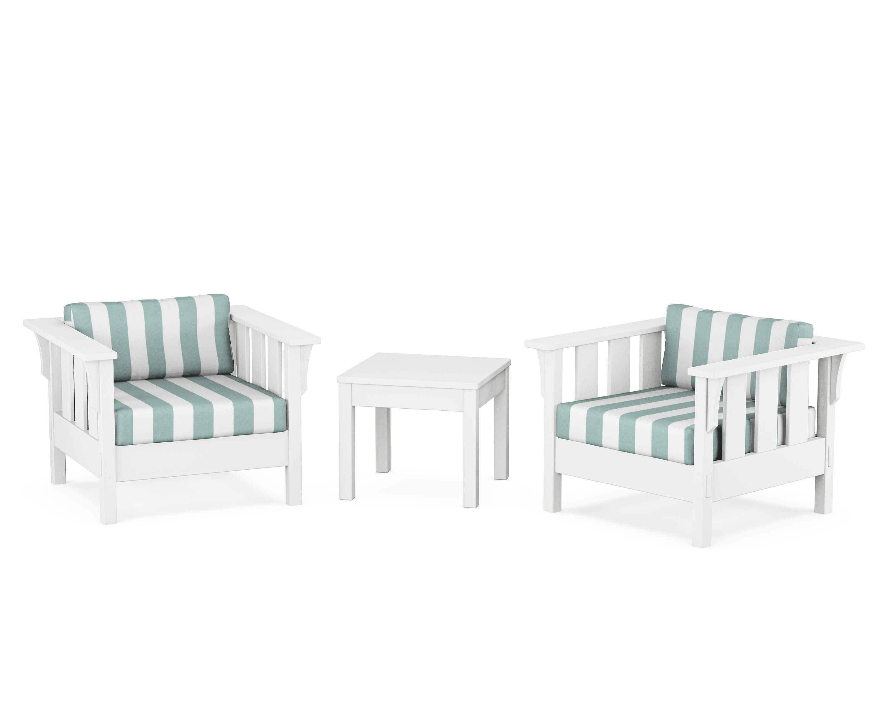 Acadia 3-Piece Deep Seating Set in White / Cabana Stripe Glacier Spa