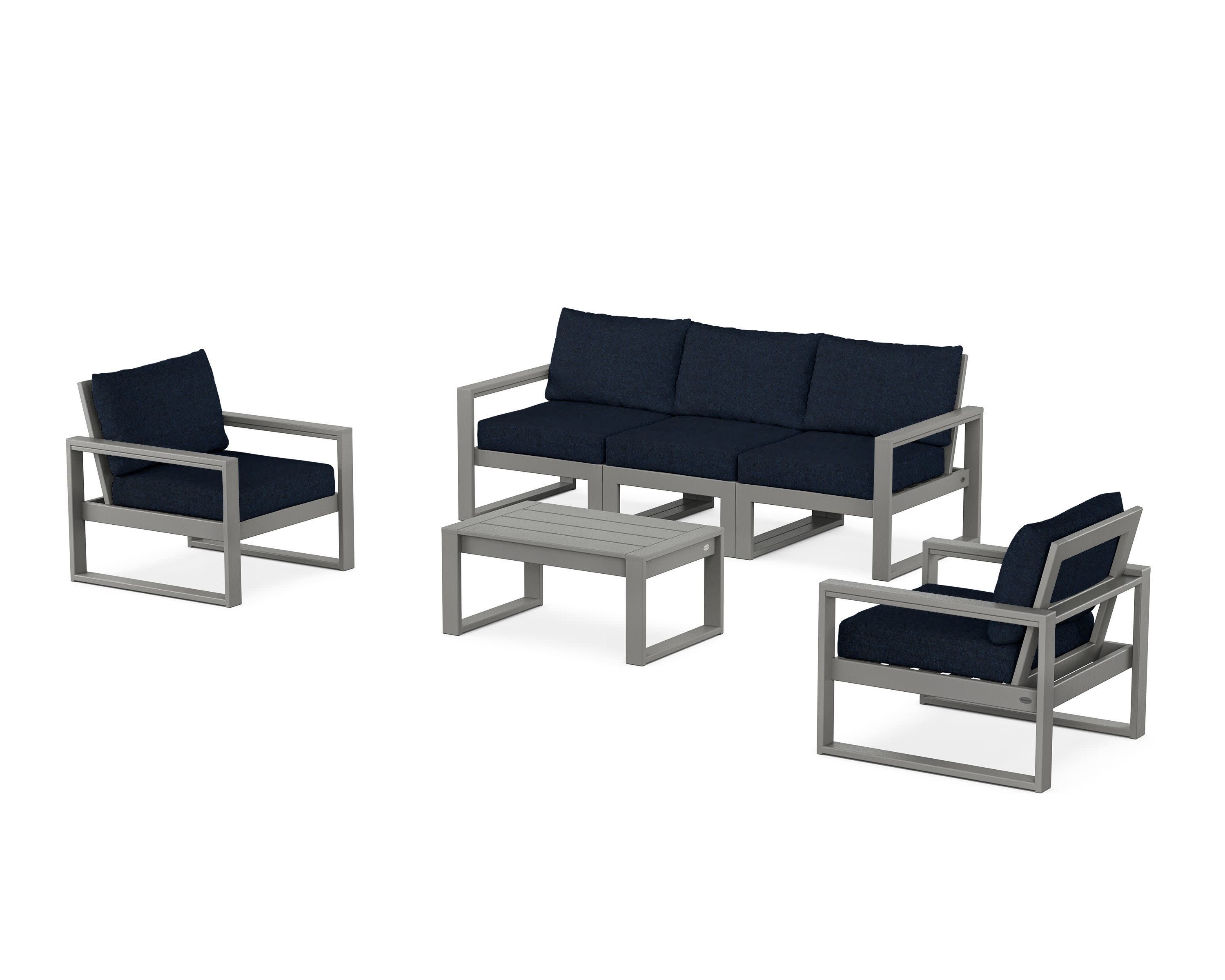 EDGE Sectional 4-Piece Deep Seating Set with Sofa in Slate Grey / Marine Indigo
