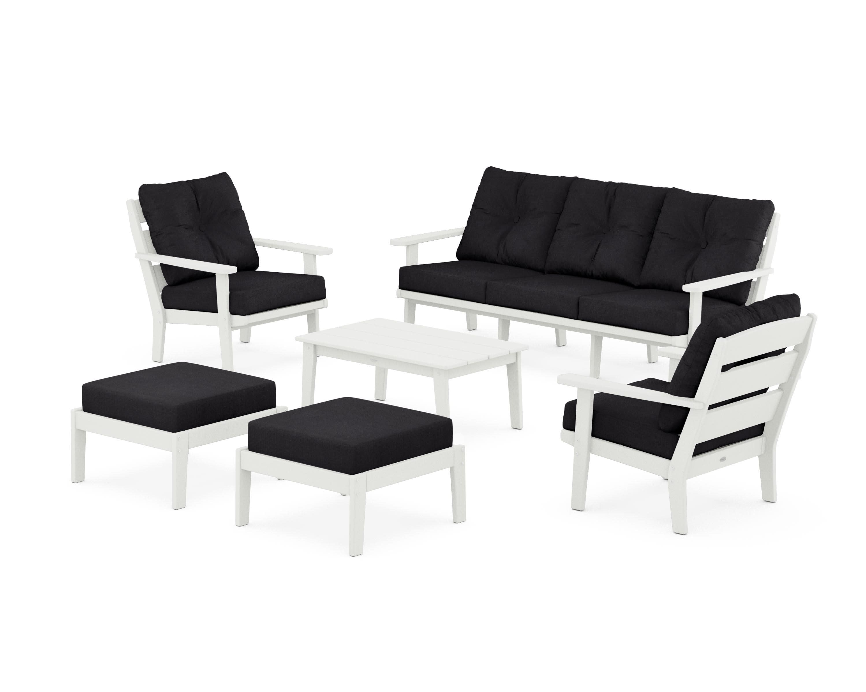 Lakeside 6-Piece Lounge Sofa Set in Vintage White / Midnight Linen