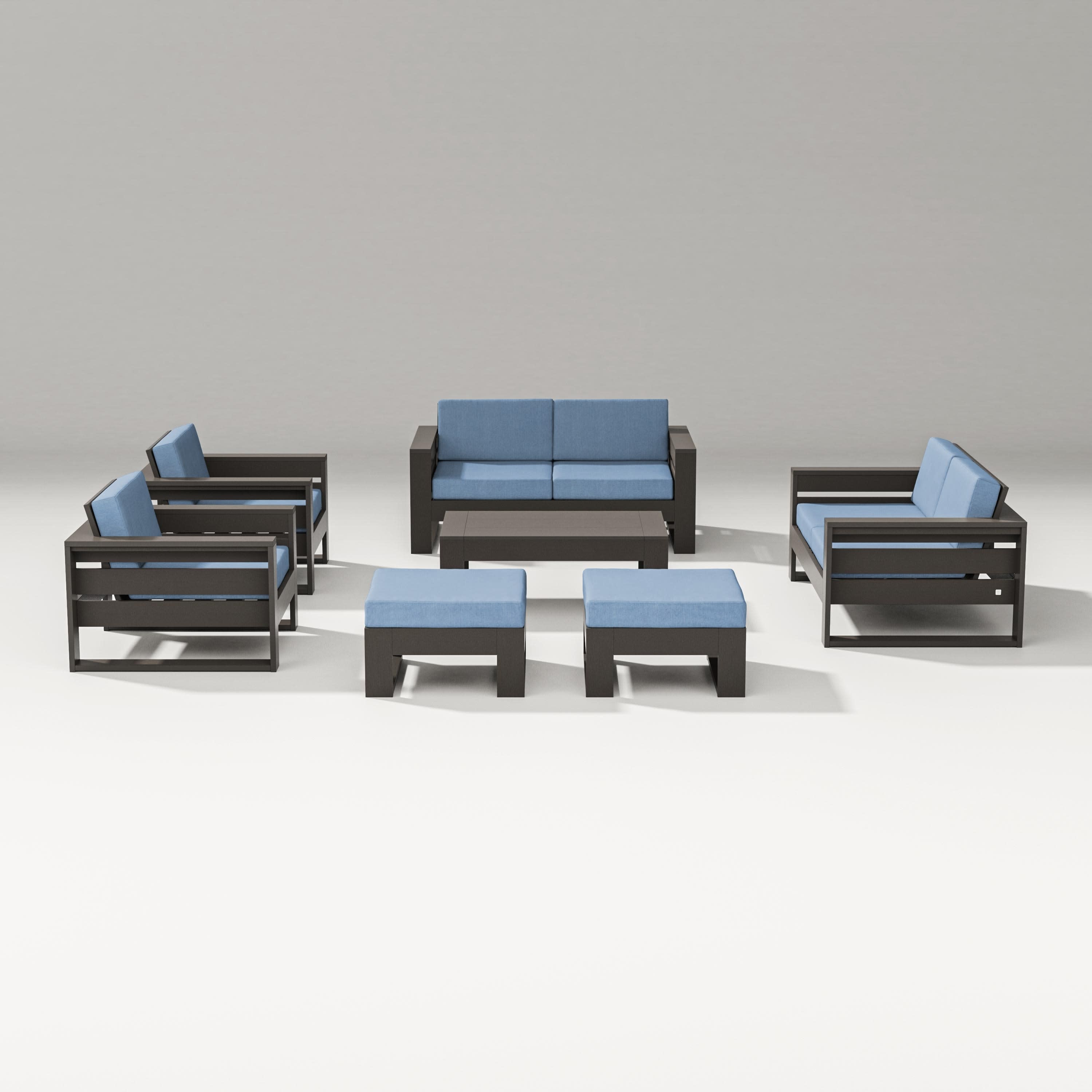 Latitude 7-Piece Lounge Loveseat Set in Vintage Coffee / Sky Blue