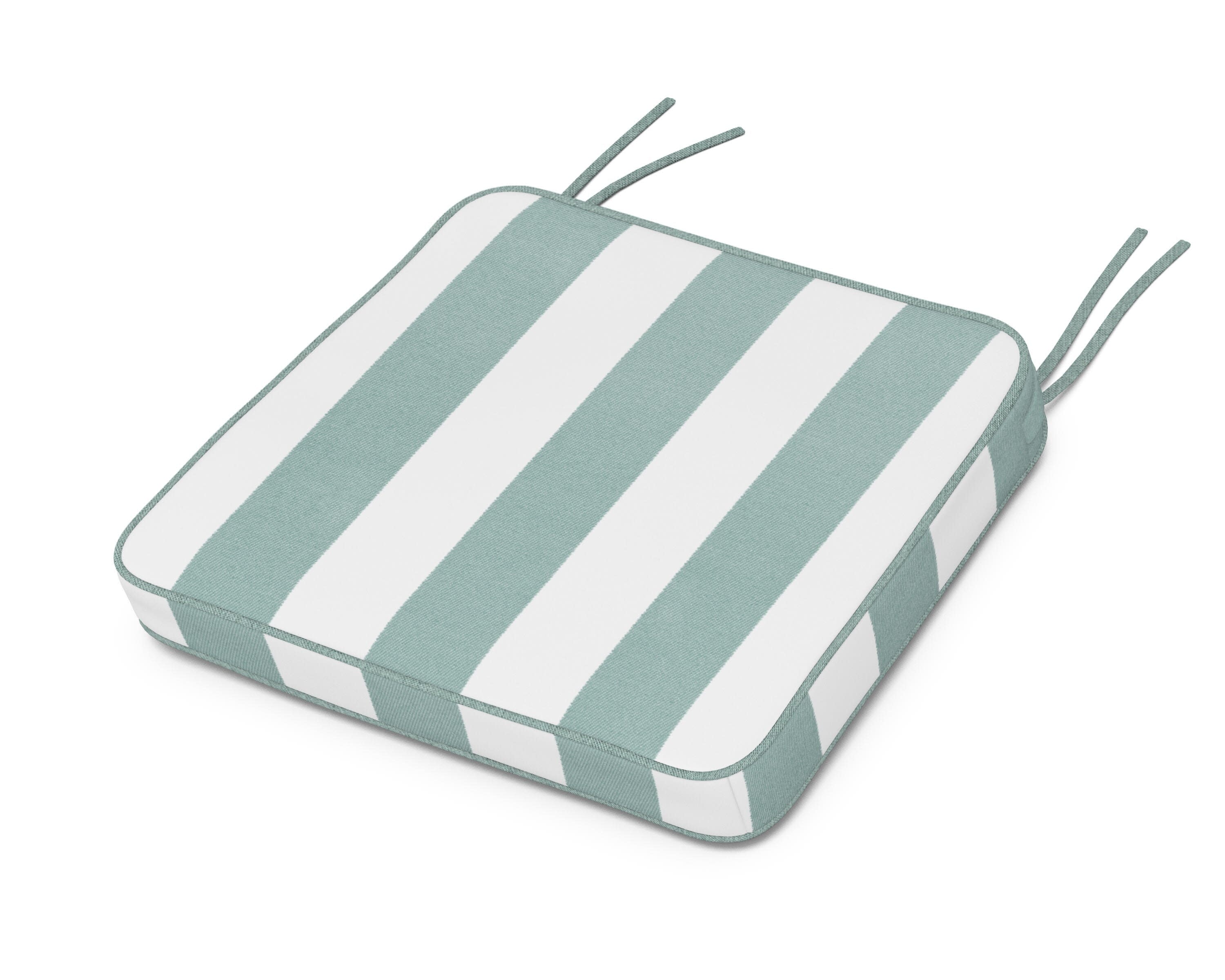 Chinoiserie Arm Chair Seat Cushion in Cabana Stripe Glacier Spa
