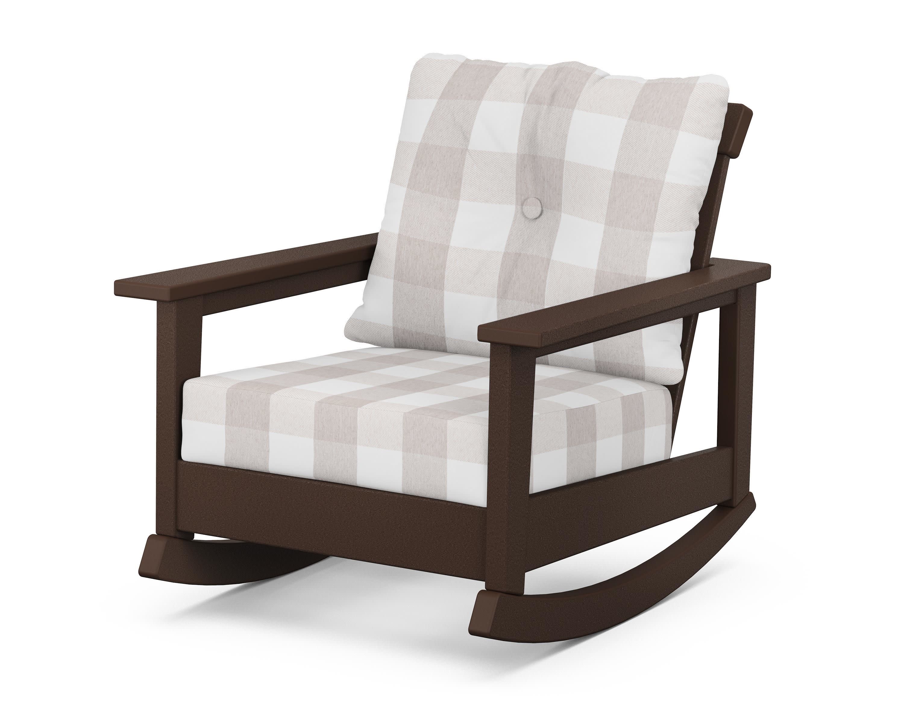 Prescott Deep Seating Rocking Chair in Mahogany / Buffalo Plaid Dune Burlap