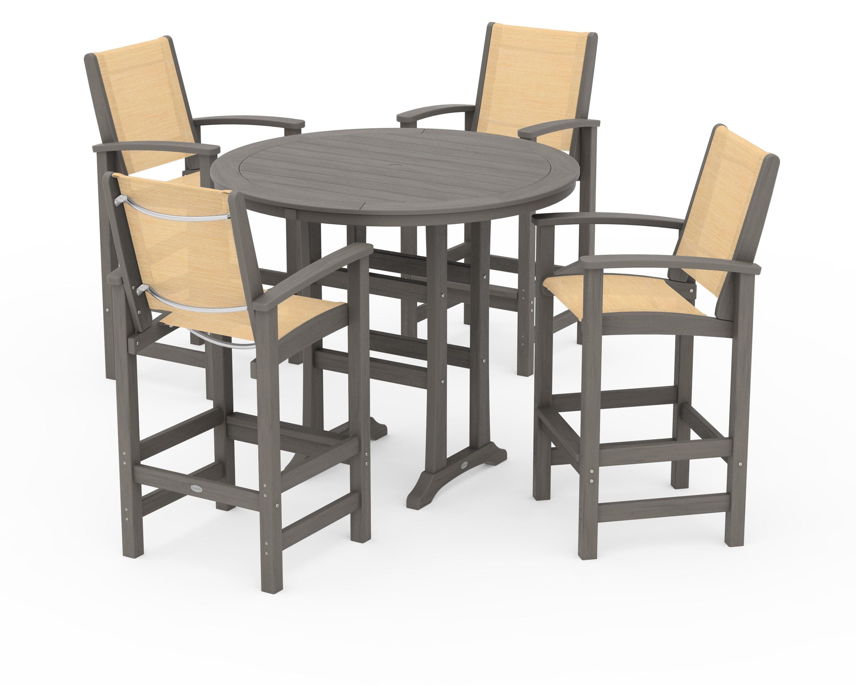 Coastal 5-Piece Nautical Trestle Bar Set in Driftwood / Dupioni Apricot Sling