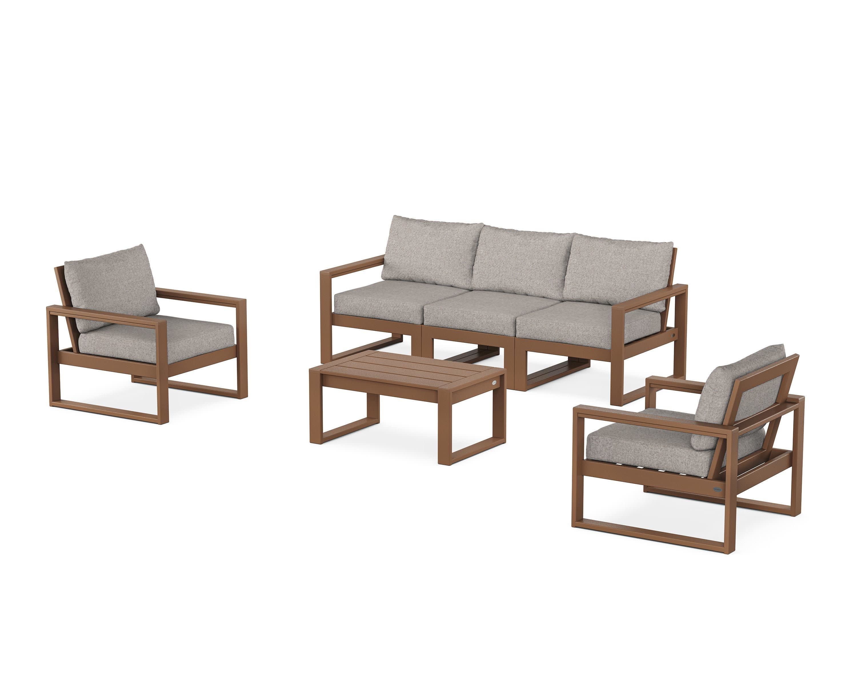 EDGE Sectional 4-Piece Deep Seating Set with Sofa in Teak / Weathered Tweed
