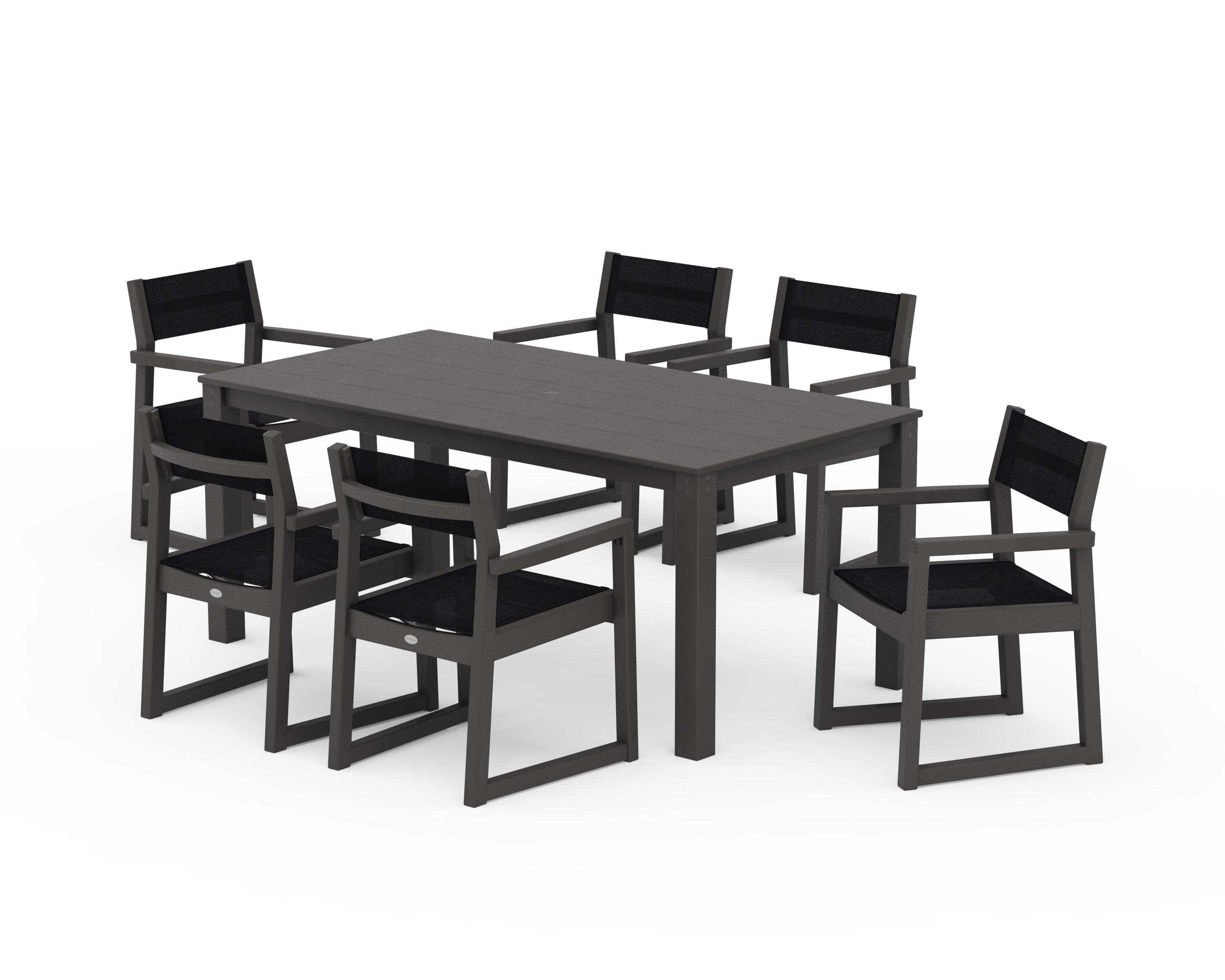 EDGE Sling Arm Chair 7-Piece Parsons Dining Set in Vintage Coffee / Black Sling