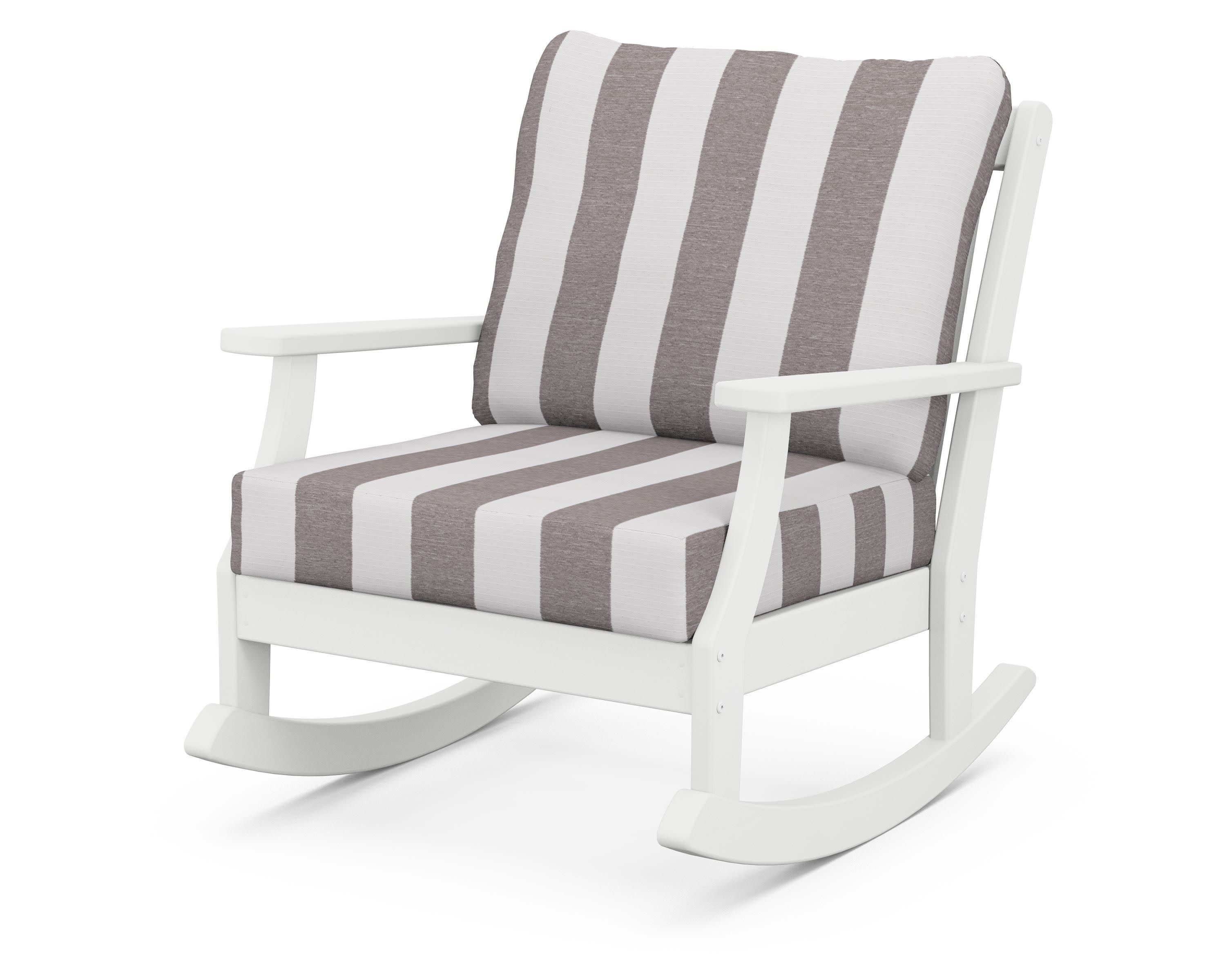 Braxton Deep Seating Rocking Chair in White / Cabana Stripe Grey Mist
