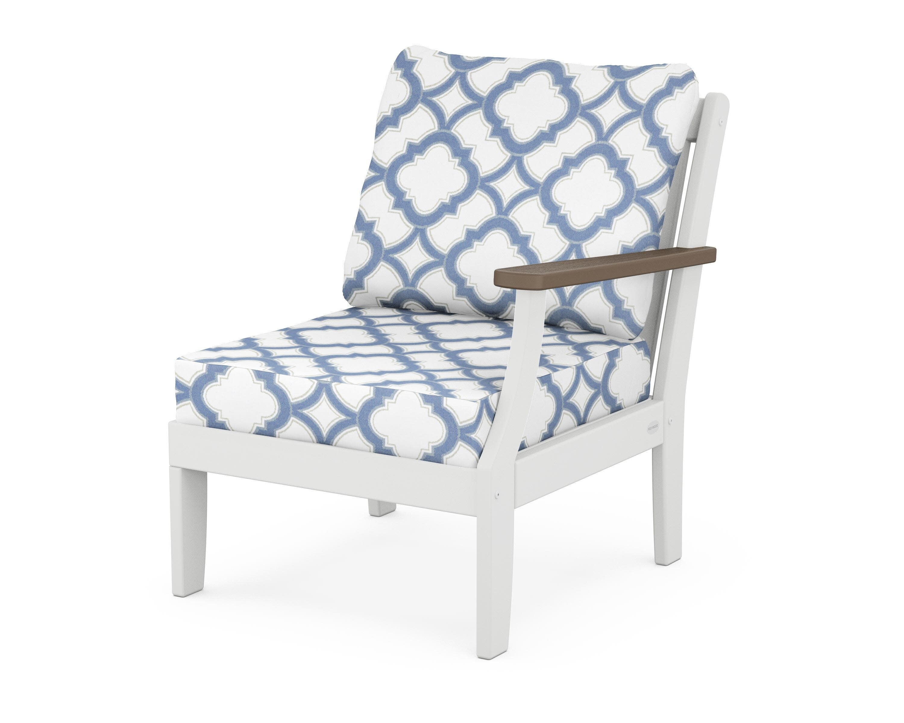 Braxton Modular Right Arm Chair in White / Kona / Trellis Sky Blue