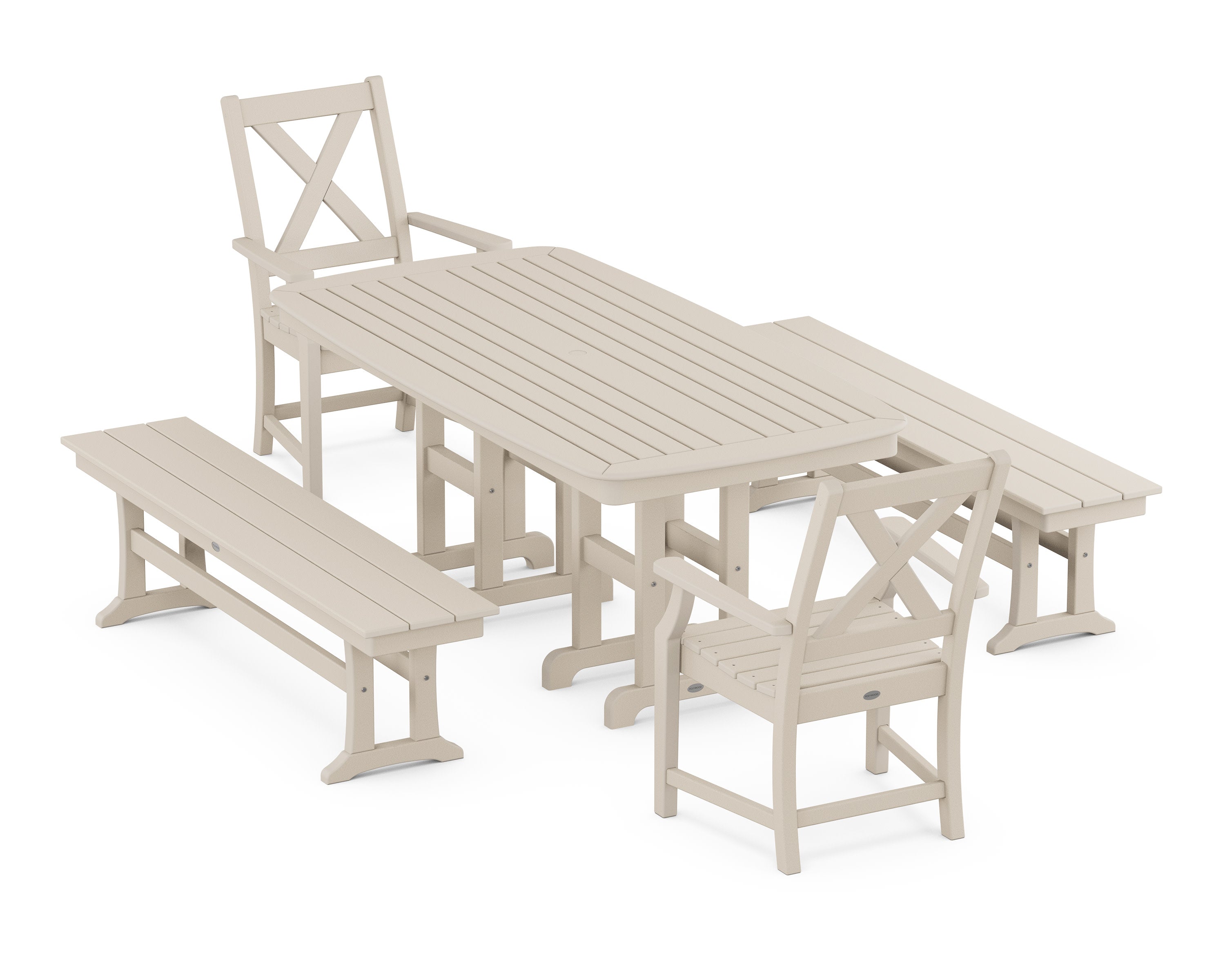 Braxton 5-Piece Dining Set with Benches in Sand