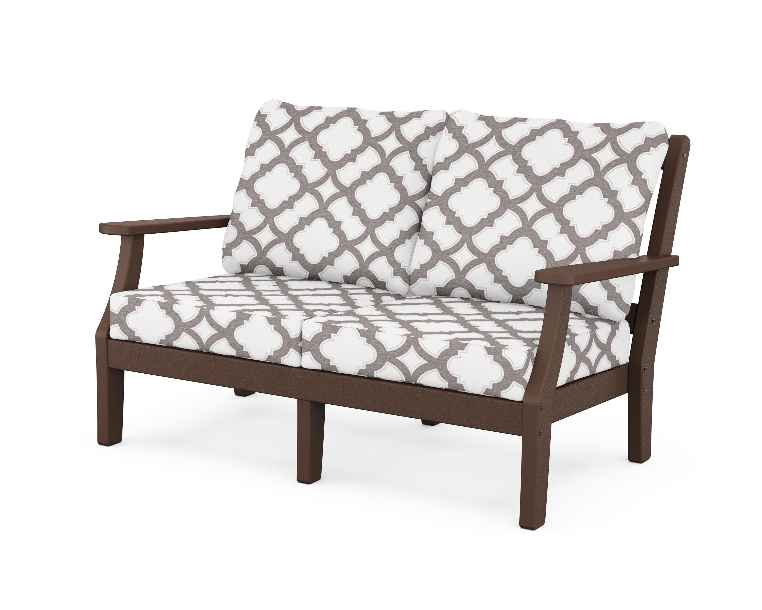 Chinoiserie Deep Seating Loveseat in Mahogany / Trellis Grey Mist
