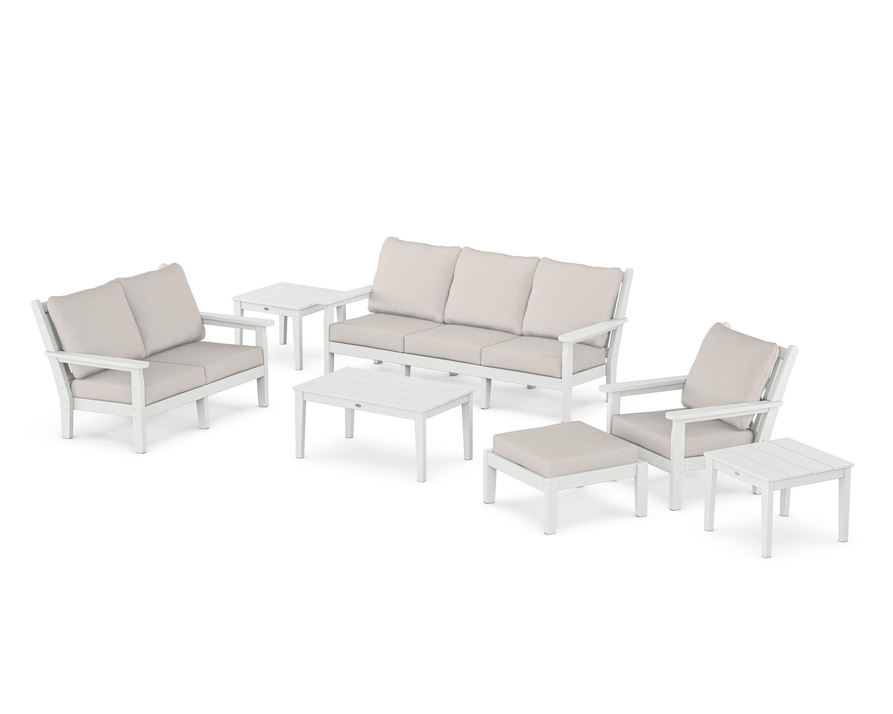 Chippendale 7-Piece Deep Seating Set in White / Cast Ash